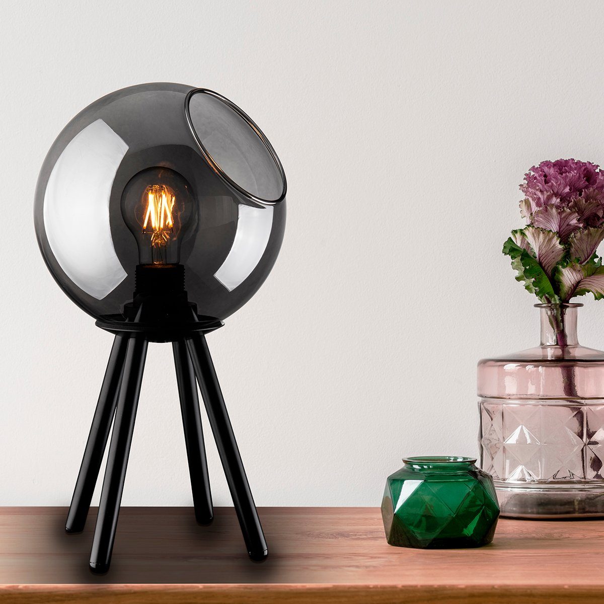 MeLiTec Tischleuchte Glas T178, LED wechselbar, Rauchglas günstig online kaufen