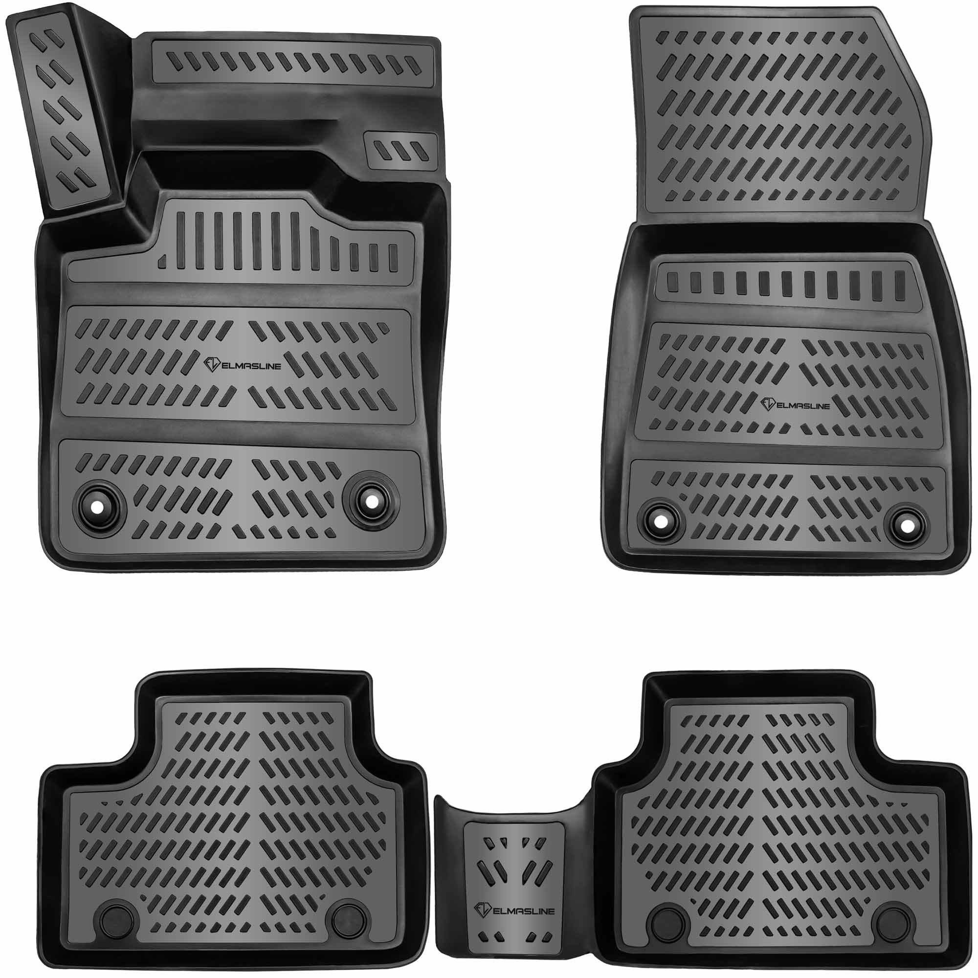 ELMASLINE Auto-Fußmatten Gummi (4 St), für VOLVO XC40 Recharge (2017-2025) - NUR FÜR ELEKTRO - Passt nicht in Verbrenner - 3D Gummimatten mit extra hohem Rand für mehr Schutz - Passend für Baujahre:, 2020 - 2025