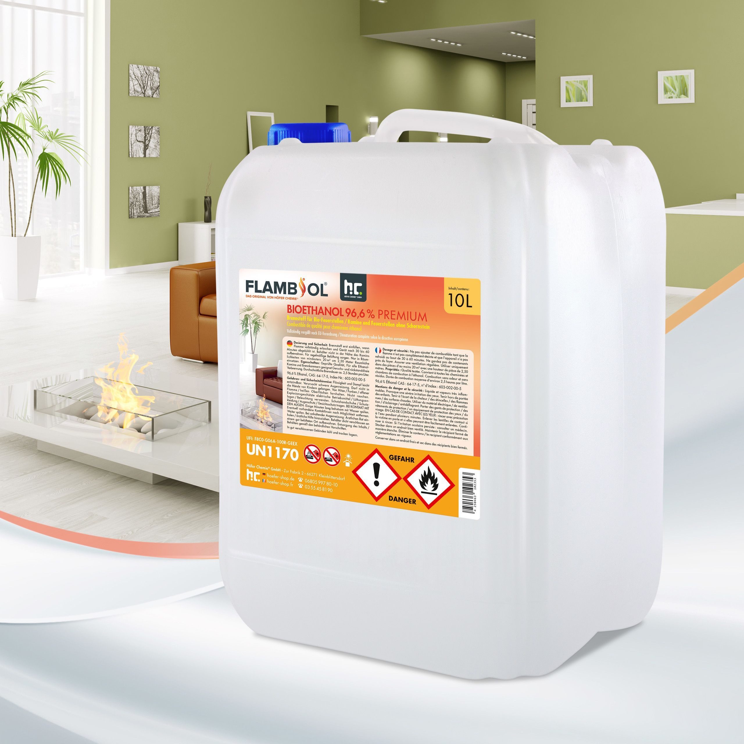 Höfer Chemie GmbH Bioethanol 3x 10 L FLAMBIOL® Bioethanol 96,6% Premium für Ethanolkamin, 30 l, (3-St), Sauberer Brennstoff für Kamine und Feuerstellen – Bild 5 von 5