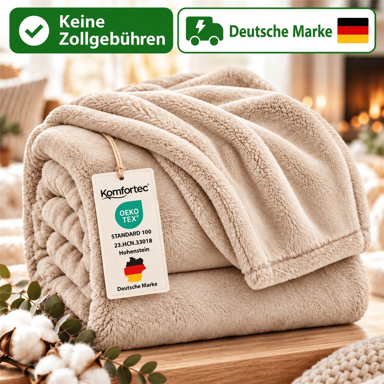 Wohndecke Flauschige Kuscheldecke, Oeko-TEX Zertifiziert, Komfortec, Super Weiche Fleecedecke, Beige. € 28,99