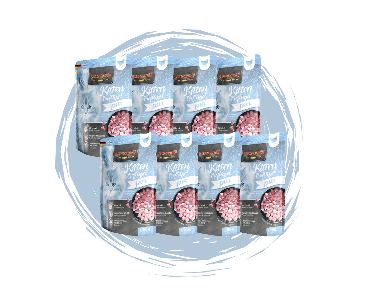 Leonardo Catfood Leonardo Frischebeutel Bundle - 8x85g verschiedene Sorten im Mixpaket Geflügel Pur (Kitten), Nassfutter für: Katzen von Leonardo Catfood