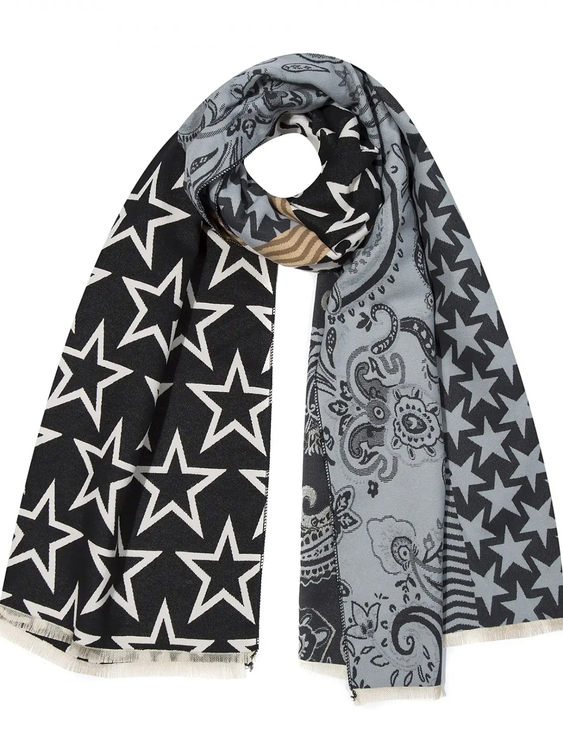Faera Modeschal Patchworkmuster Sterne Paisley Fransen für Damen, (1-St), Normal Fit Paisley wärmend Ohne Verschluss Casual-Style