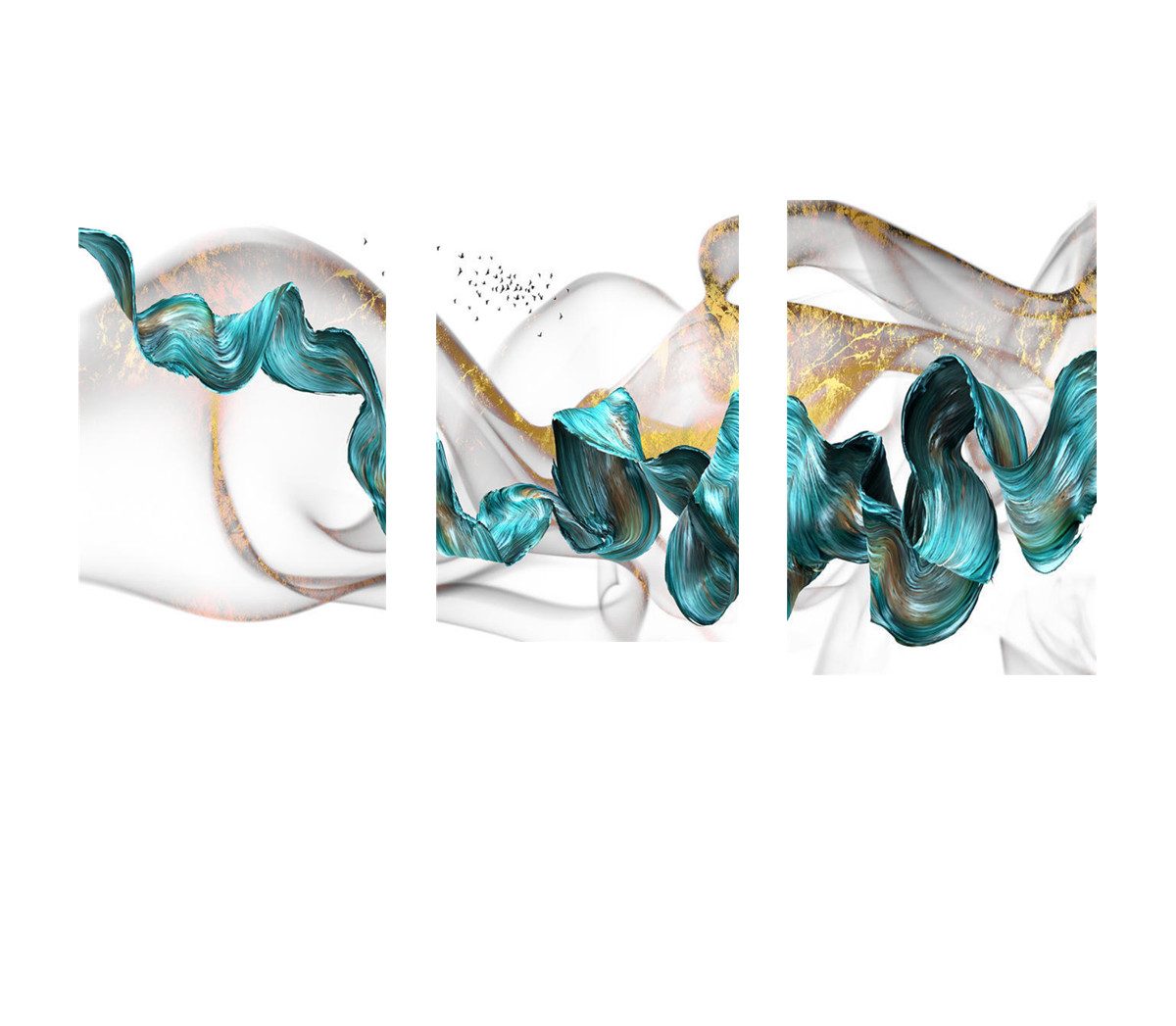 TPFLiving Kunstdruck (OHNE RAHMEN) Poster - Leinwand - Wandbild, Abstrakte Motive - (Einzeln und im günstigen 3-er Set - Wanddeko Wohnzimmer), Farben: Gold, Türkis, Weiß - Größe: 10x15cm