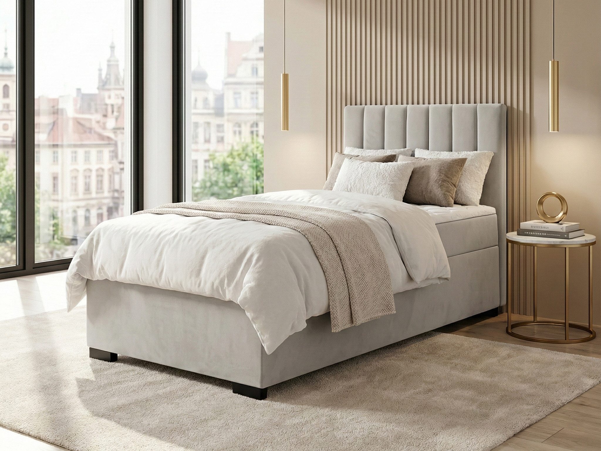Beautysofa Boxspringbett ERIC mit Bettkasten (Einzelbett mit integrierter Matratze & Topper GRATIS, Kinderbett erhältlich in zwei Breiten), Jugendbett verfügbar in 6 modischen Farben