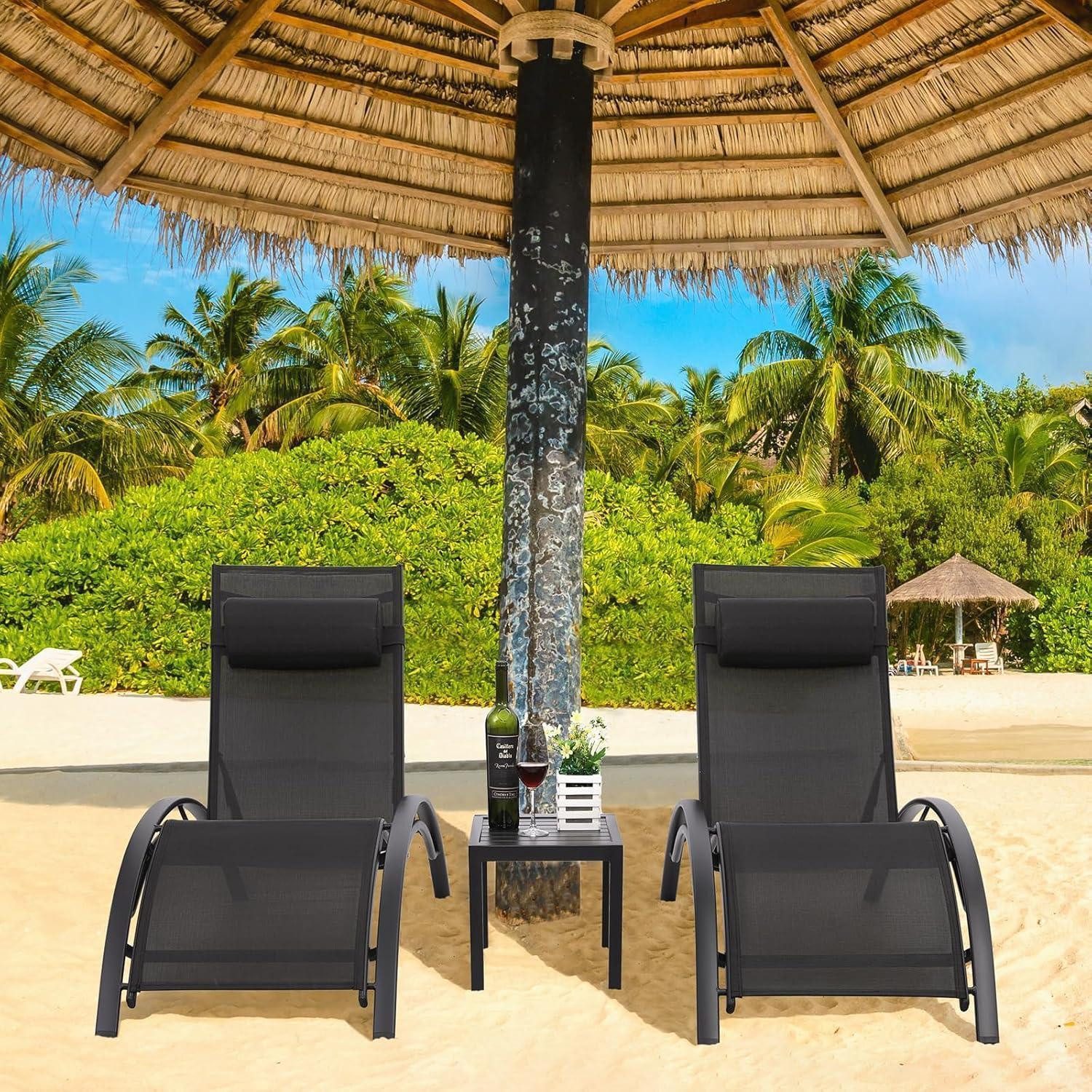 LuxusKollektion Gartenliege Sonnenliege Aluminium XXL 2er Set 5fach 3-teiliges Set Schwarz