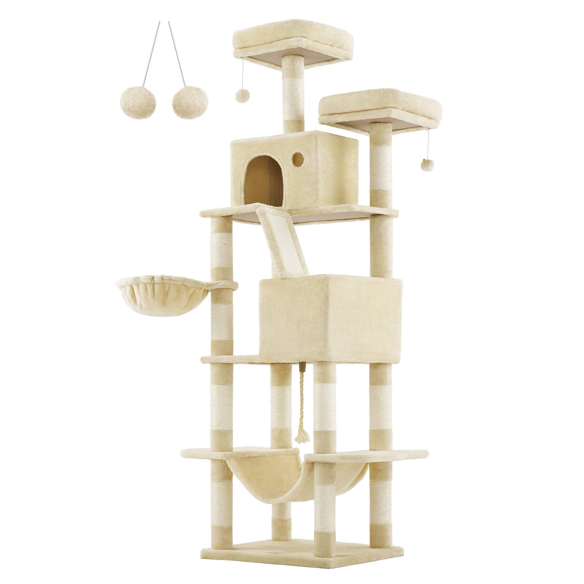 FEANDREA Kratzbaum, Katzenbaum, 168/206 cm(H), mehrstöckig für große Katzen, Kippschutz