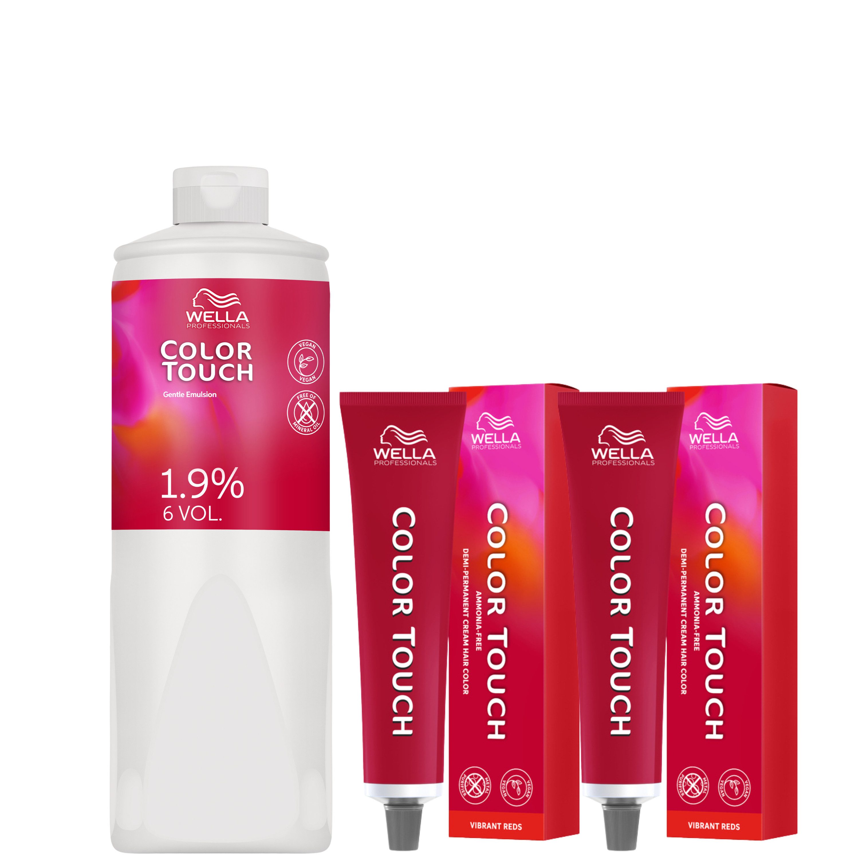 Wella Professionals Haartönung Color Touch Set - Emulsion 1,9% 1L + 2x Vibrant Reds 60 ml, Spar-Set, Farbauffrischung