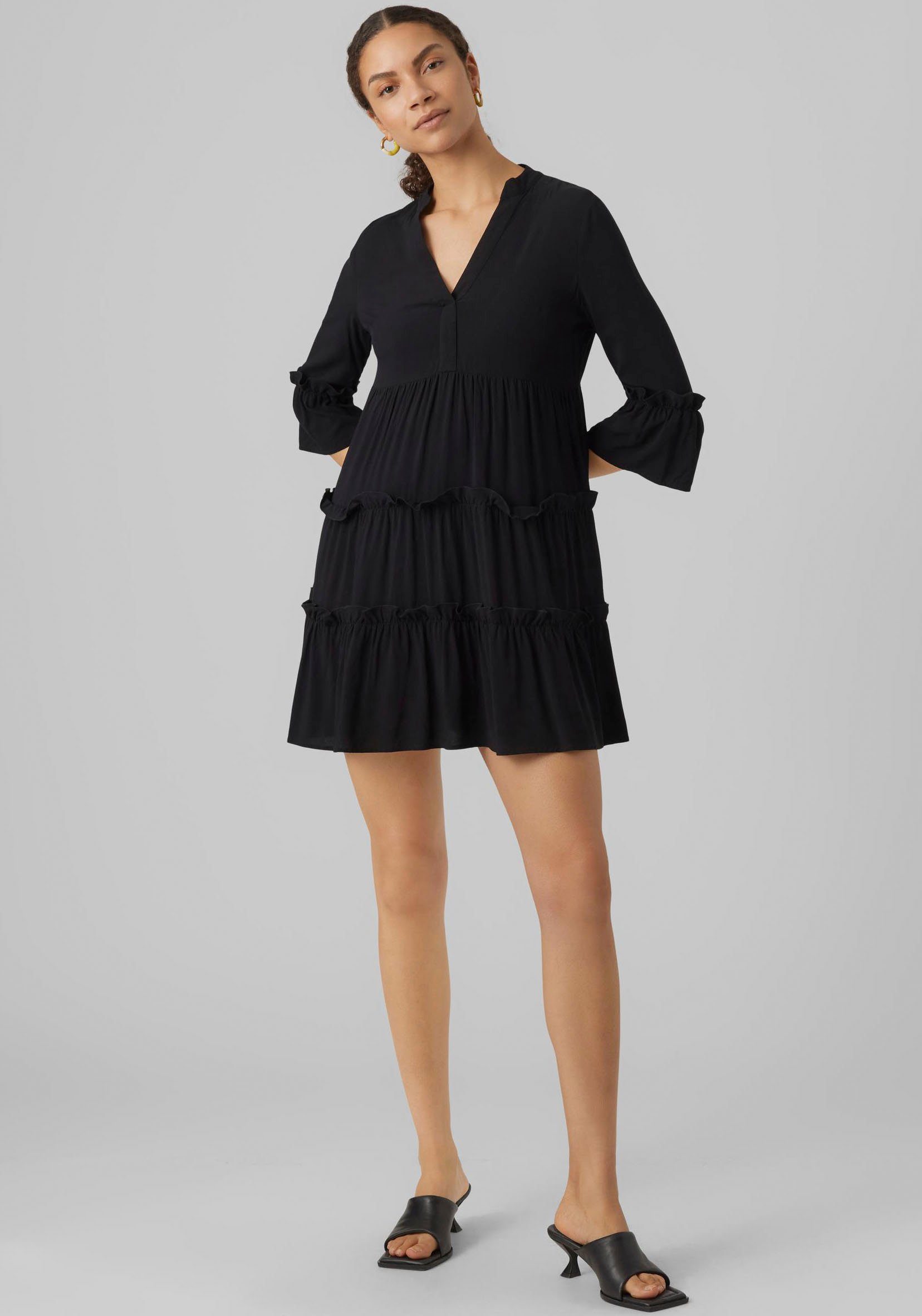 Black 3/4 mit VMEASY Rüschen Moda R1 WVN Minikleid SHORT DRESS GA Vero