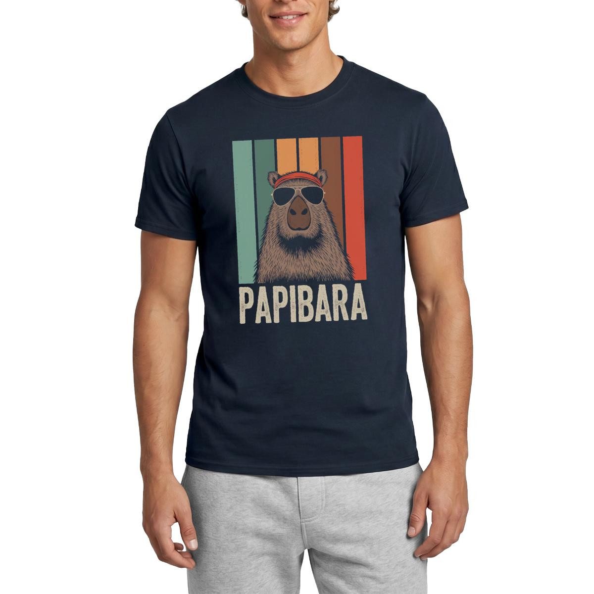 T-Shirt Papibara Retro Capybara Papa Männer T-Shirt