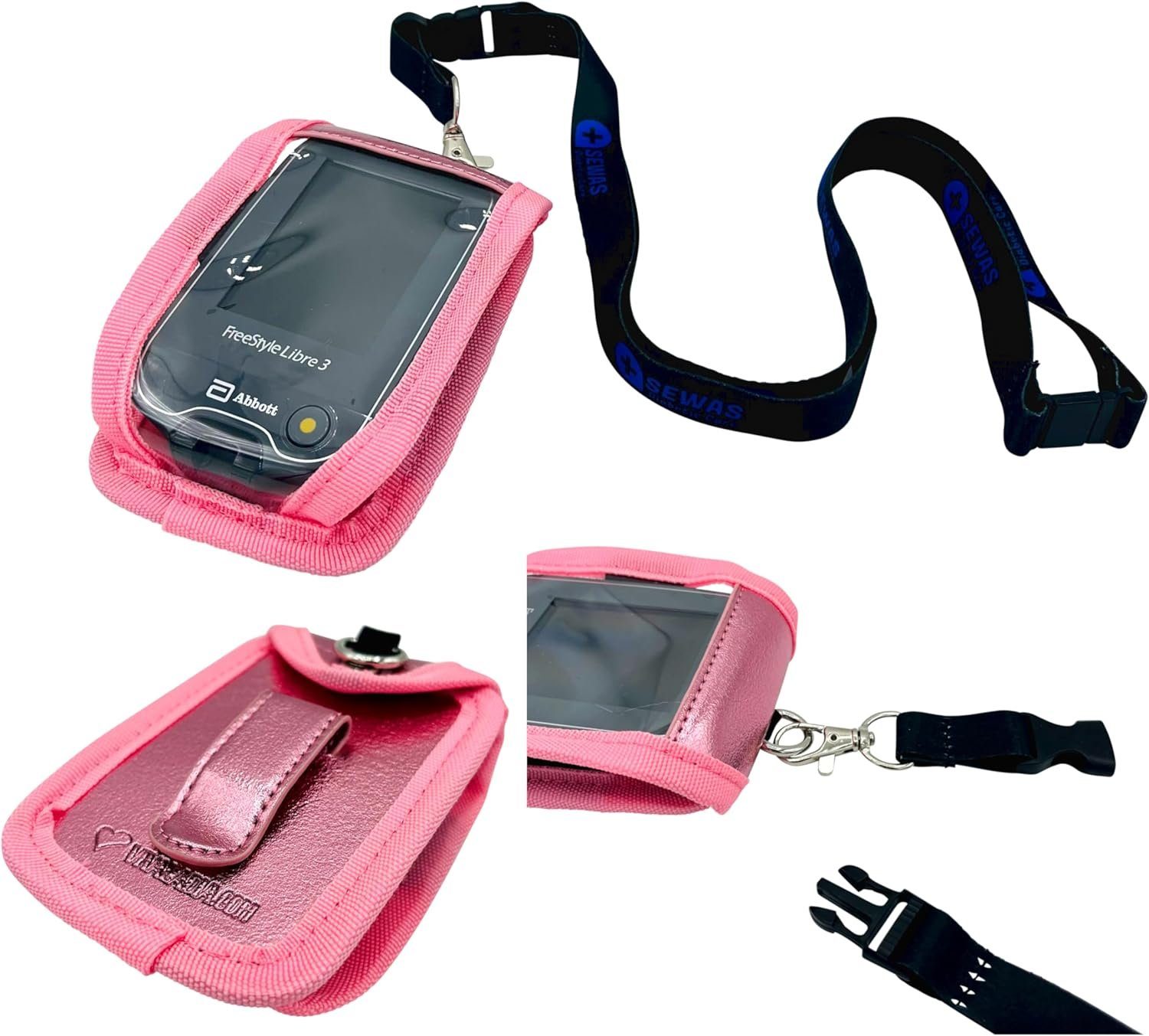 Aufbewahrungstasche Tasche zum Umhängen passend für Freestyle Libre Messgerät 3 Pink