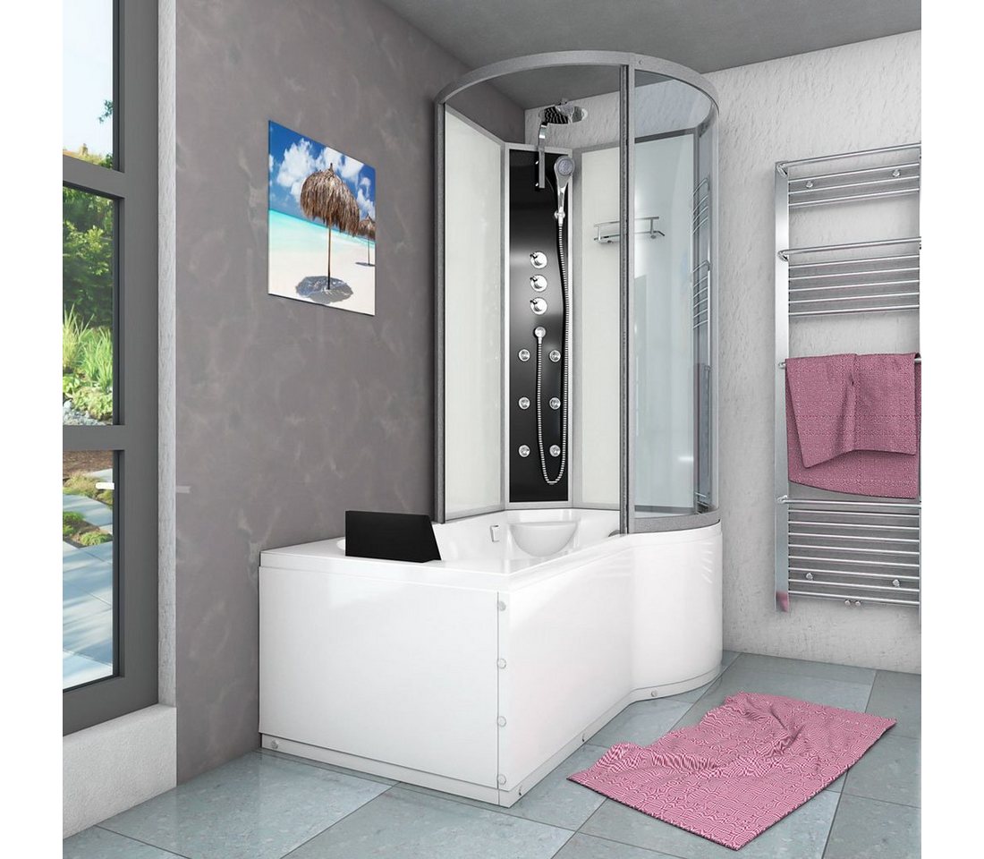 Thumbnail - AcquaVapore Grossraumdusche Wanne Dusche Kombination Weiß K50-L02 170x100, Sicherheitsglas ESG, inklusive Duschwanne, Ru...