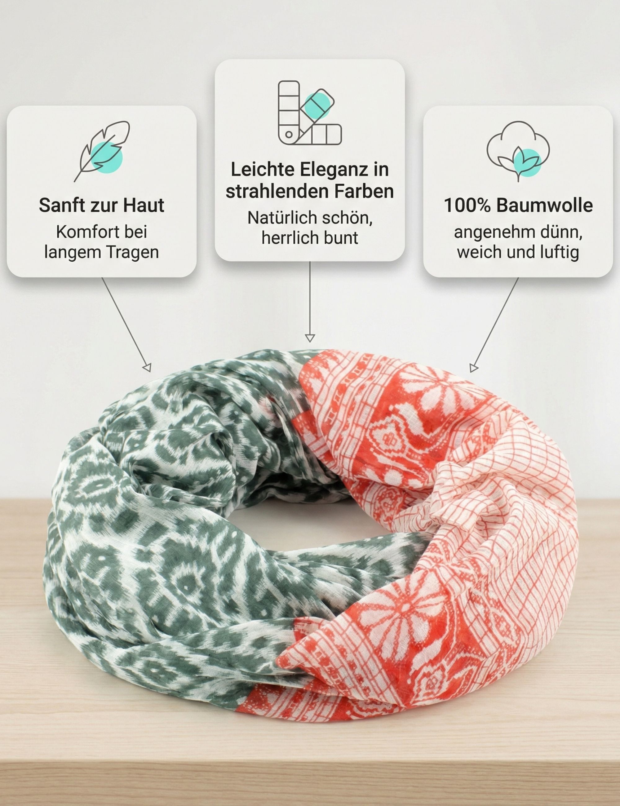 Sunsa Halstuch Damen Loop Schal. 100% Baumwolle Schlauchschal. Loopschal, Abstract Aufdruck
