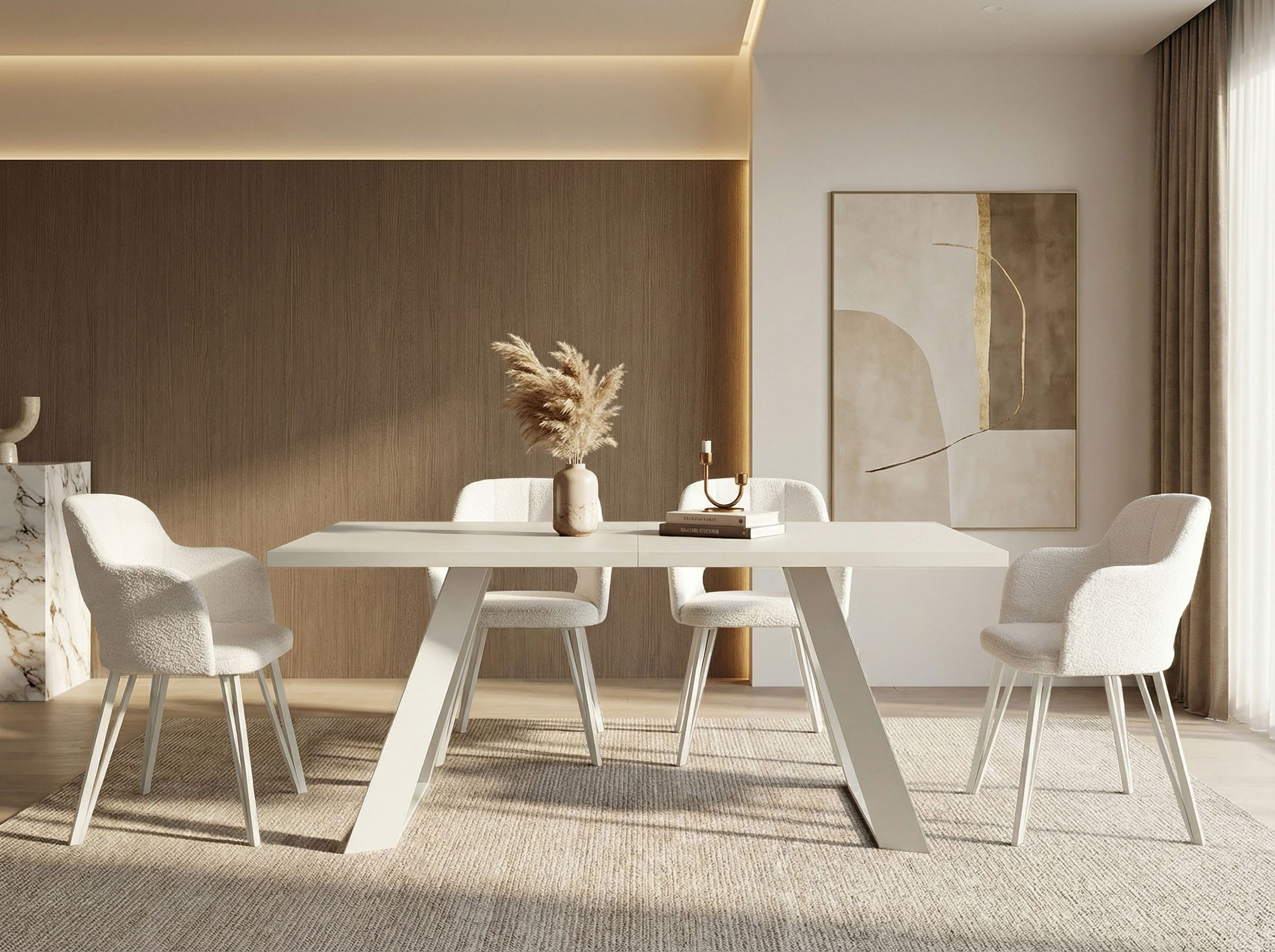 WFL GROUP Esstisch Colter ausziehbar rechteckig loft mit weißen Metallbeinen (MADE IN EU, erhältlich in zwei Größen – 140/160 cm, ausziehbar auf 240/260 cm), industrial Tisch in Holzoptik für Küche, Esszimmer oder Wohnzimmer