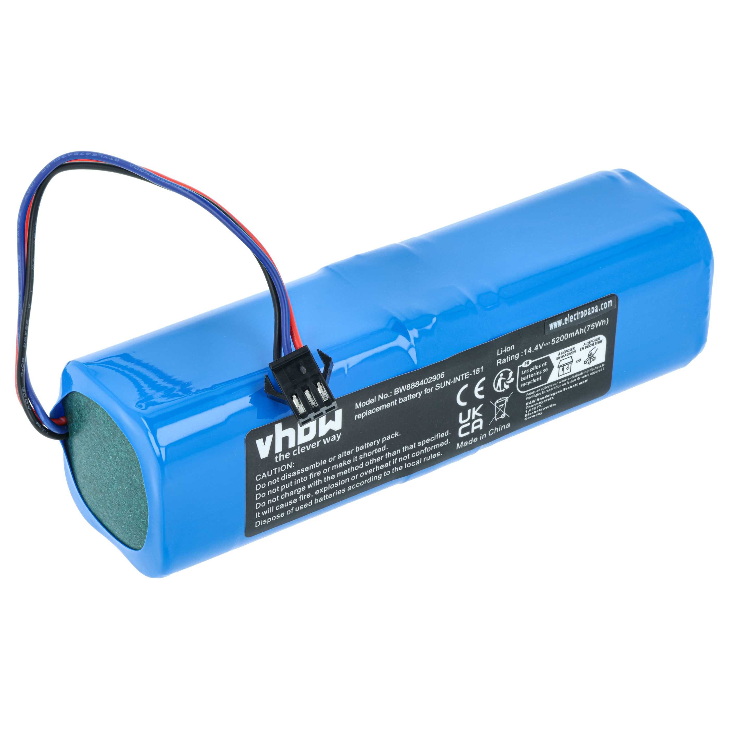 vhbw passend für Honiture Q6 Staubsauger / Saugroboter Staubsauger-Akku Akku Li-Ion 5200 mAh (14,4 V, 1 St), Leistungsfähiger Austausch-Akku für Ihren Saugroboter