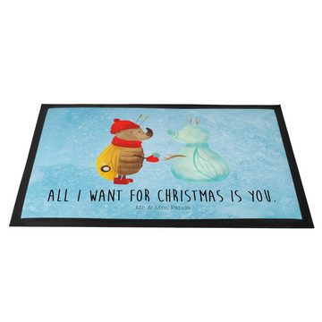 Fußmatte 40 x 60 cm Nachtfalter Schneemann - Eisblau - Geschenk, Weihnachtsdek, Mr. & Mrs. Panda, Höhe: 0.3 mm, Stilvoll & funktionell
