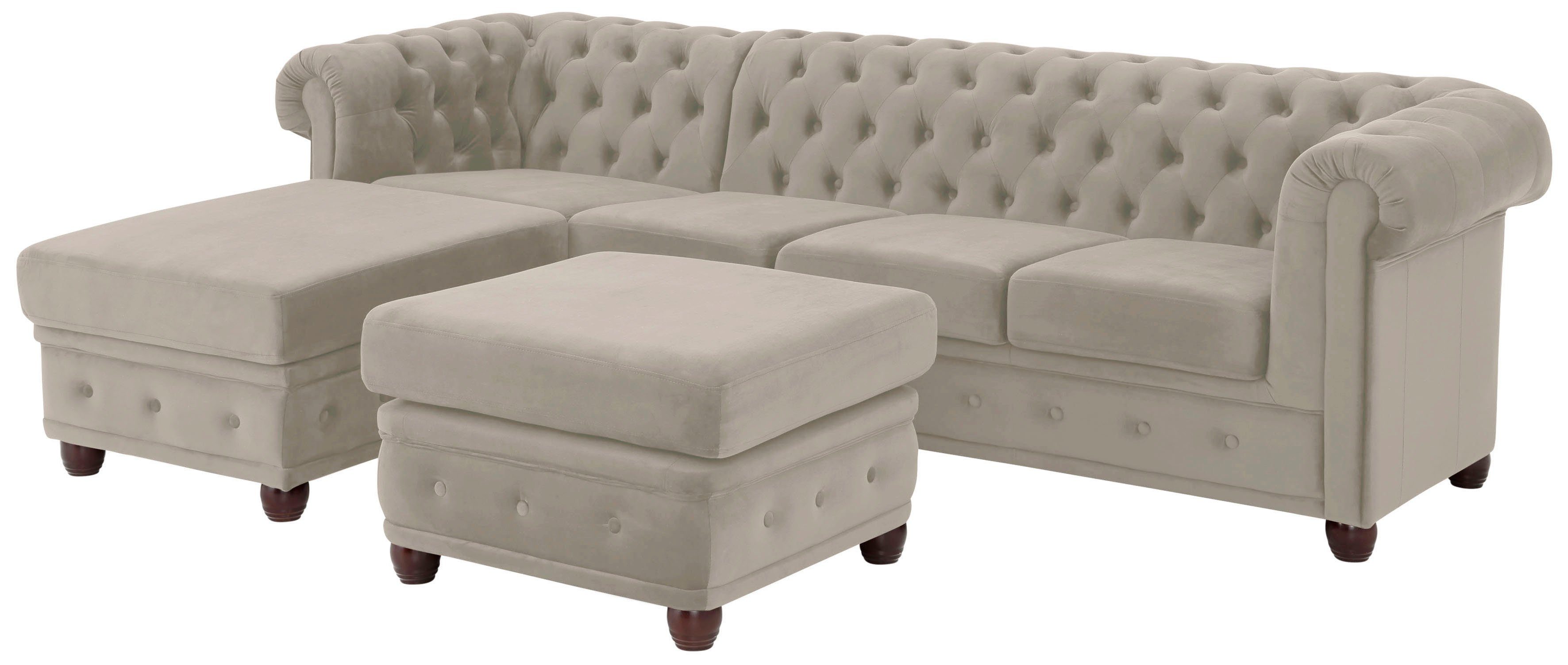 Home affaire Chesterfield-Sofa New Castle L-Form, hochwertige Knopfheftung in Chesterfield-Design, B/T/H: 255(171/72)