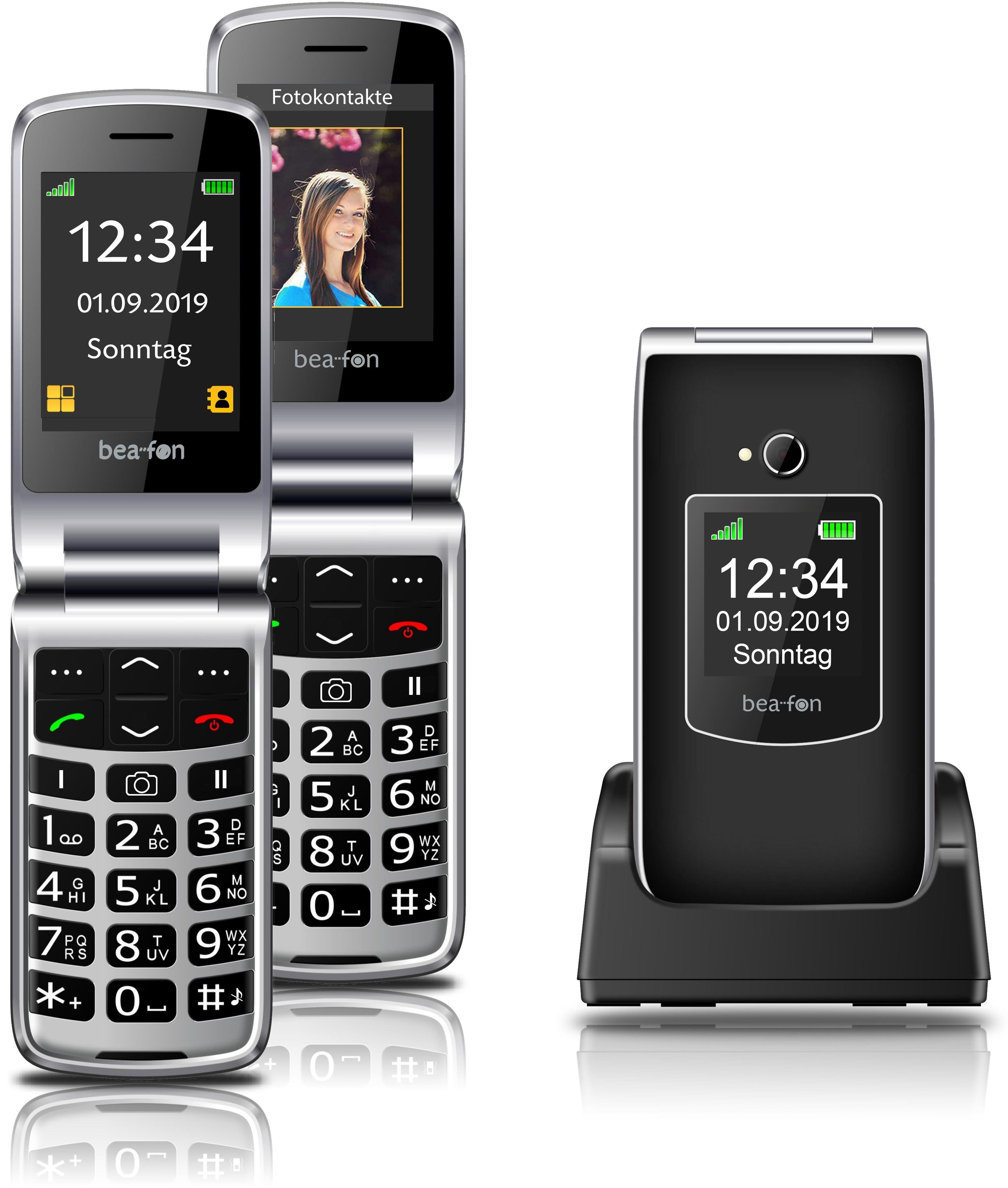 MP 595 Erweiterung 250 Telefonbuch 1,3 schwarz-silber maximale 16 bis zu Zoll, (6,10 cm/2,4 SL Beafon Kamera, Seniorenhandy SOS-Notruftaste, Kontakte), GB