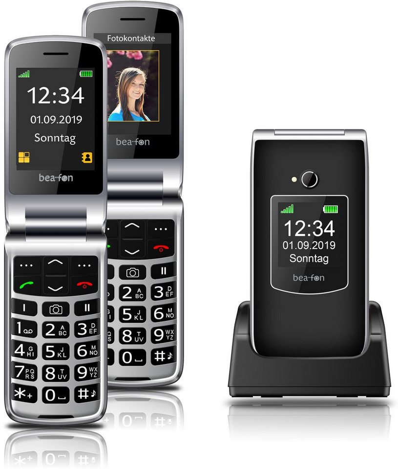 Beafon SL 595 schwarz-silber Seniorenhandy (6,10 cm/2,4 Zoll, 1,3 MP Kamera,  SOS-Notruftaste, Telefonbuch bis zu 250 Kontakte), 16 GB maximale  Erweiterung