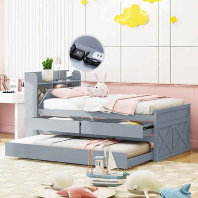 REDOM Stauraumbett Kinderbett mit ausziehbarer Schublade Lattenrost (Nachttisch mit Ablagen mit USB-Buchse 90x190cm), ohne Matratze