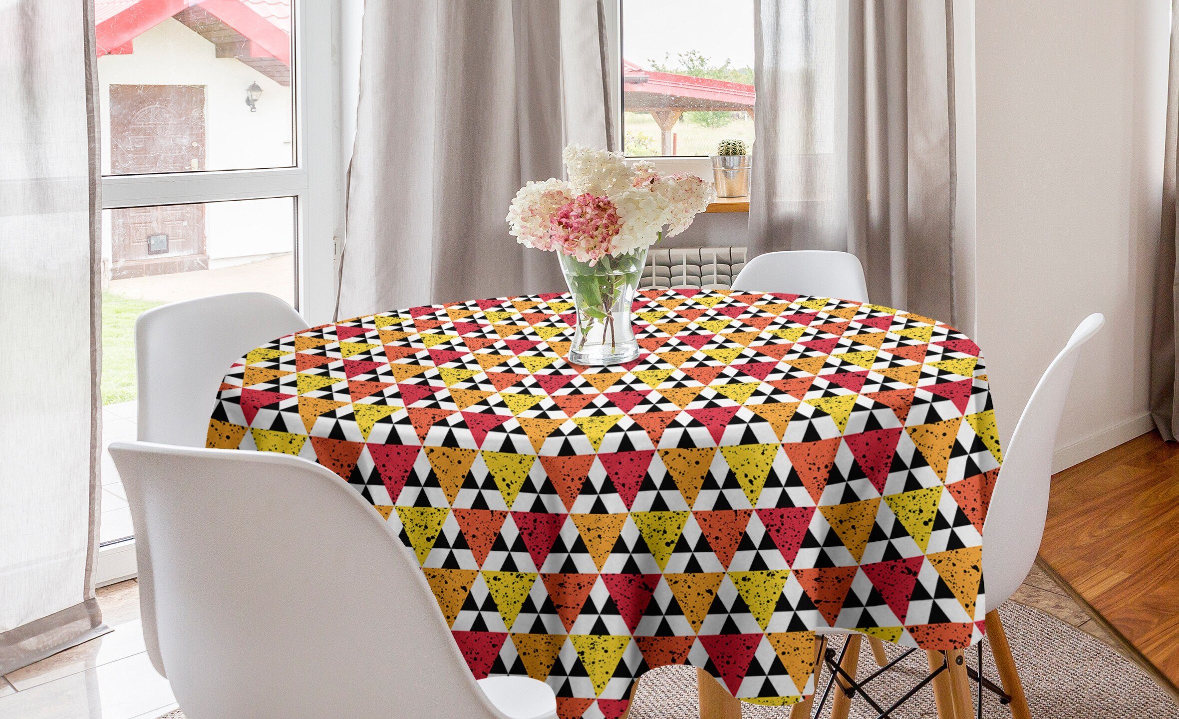 Abakuhaus Tischdecke Kreis Tischdecke Abdeckung für Esszimmer Küche Dekoration, Geometrisch Grunge Triangles Spritzer