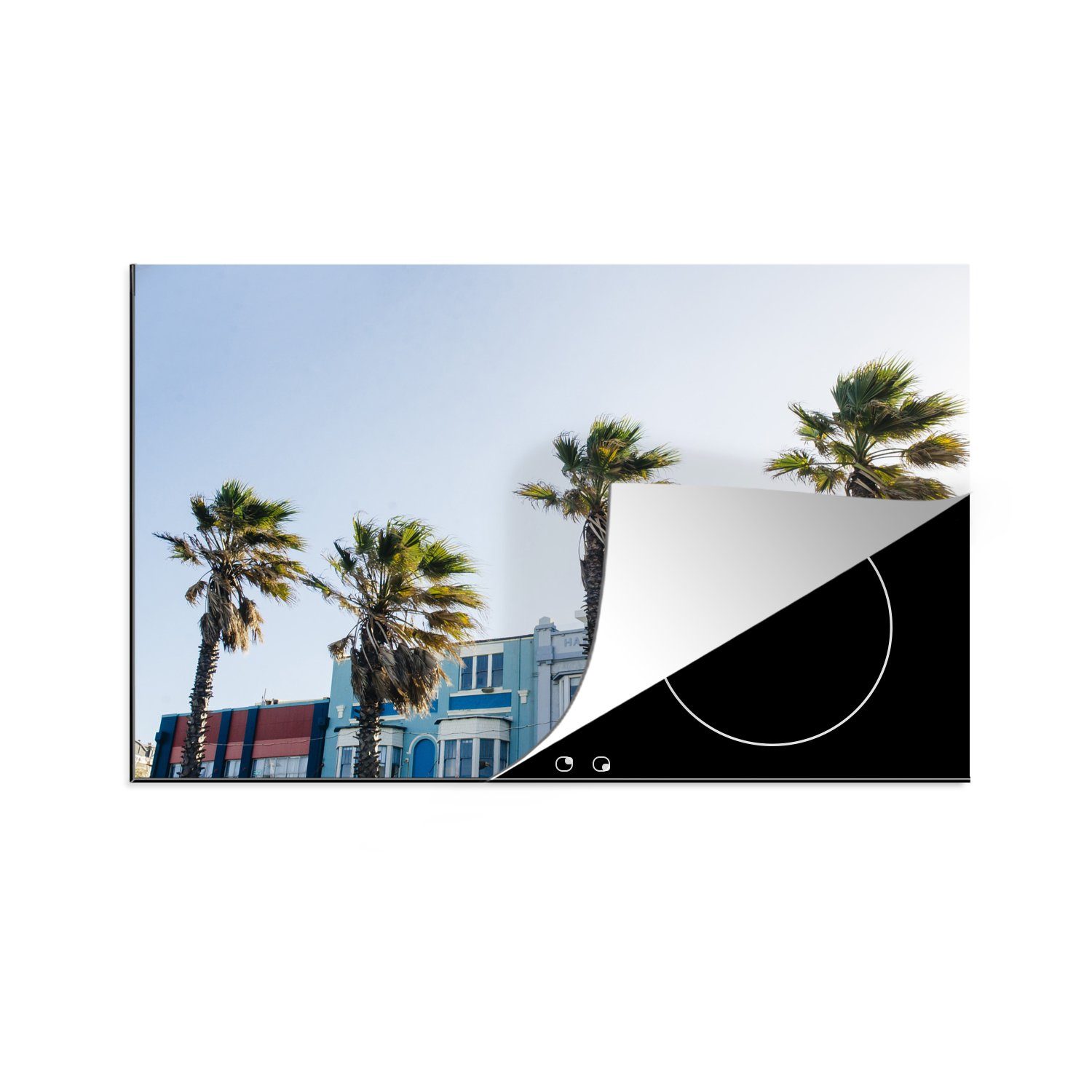MuchoWow Herdblende-/Abdeckplatte Palmen am Ufer Vinyl, küche, Bondi Beach, Induktionskochfeld 81x52 tlg), cm, die Ceranfeldabdeckung des Schutz für (1