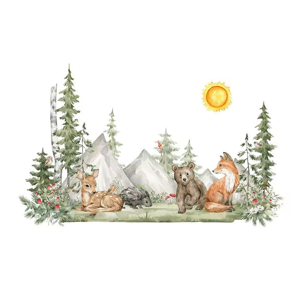 Montegoni Wandtattoo Handgemalte XXL Wandaufkleber mit Tieren im Wald-Stil günstig online kaufen