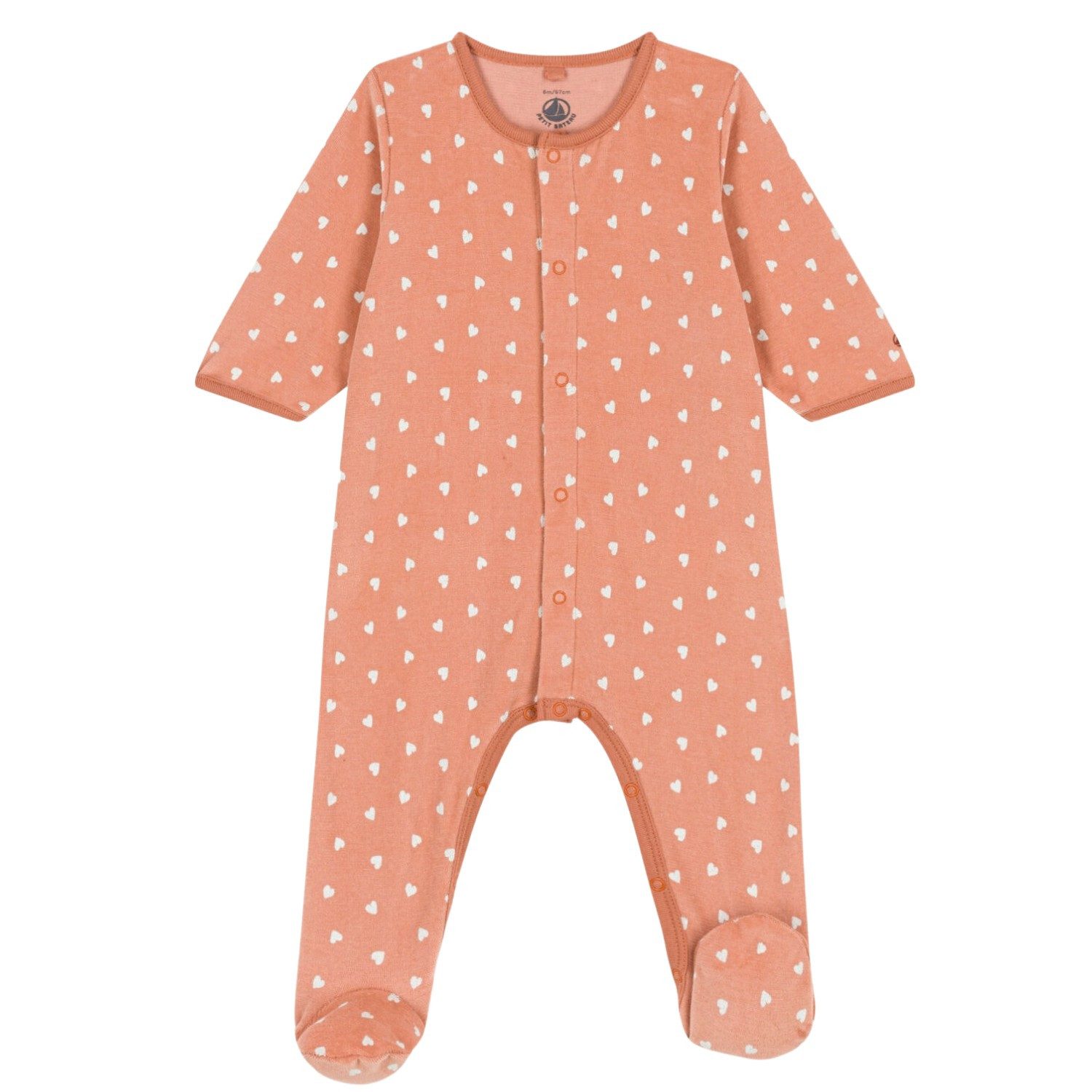 Petit Bateau Strampler Petit Bateau Samt Strampler orange mit Herzen