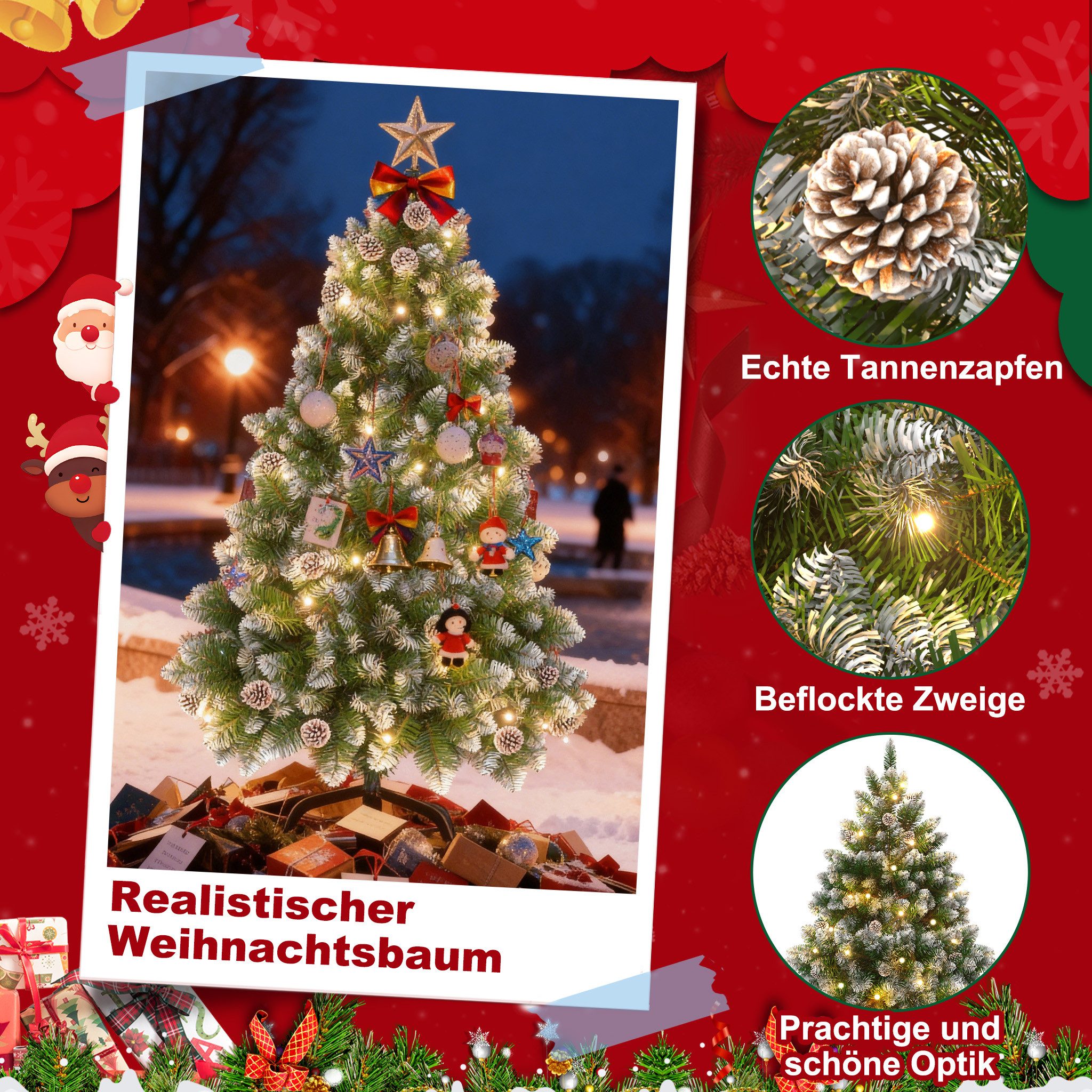 FIVMEN Künstlicher Weihnachtsbaum Tannenbaum mit Beleuchtung LED warm-weiß inkl. Metallständer – Bild 3 von 5