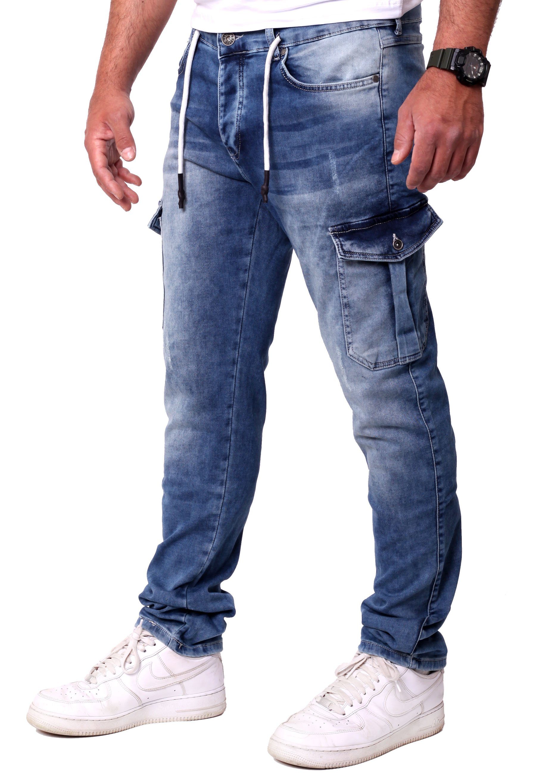 Reslad Stretch-Jeans Reslad Cargohose Jeans Cargo-Hose Sweatjeans Sweathose in Slim Fit Cargo Herren Hose Jeansoptik - Stretch