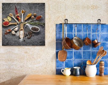 Levandeo® Glasbild, levandeo Glasbild 30x30cm Gewürze Kräuter Küche Küchenbild