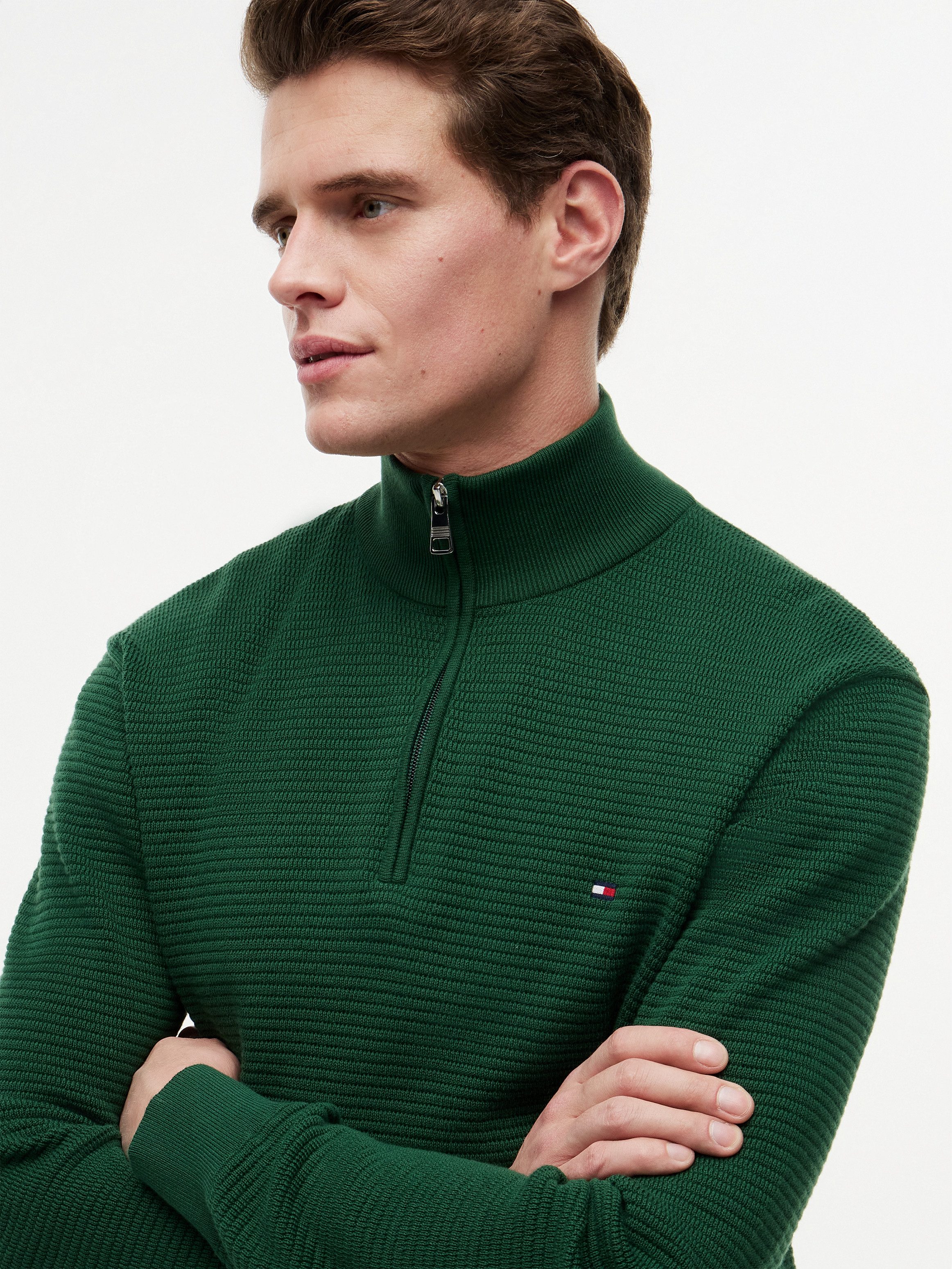 Tommy Hilfiger Strickpullover SEASONAL STRUCTURE ZIP MOCK Regular fit mit Troyerkragen