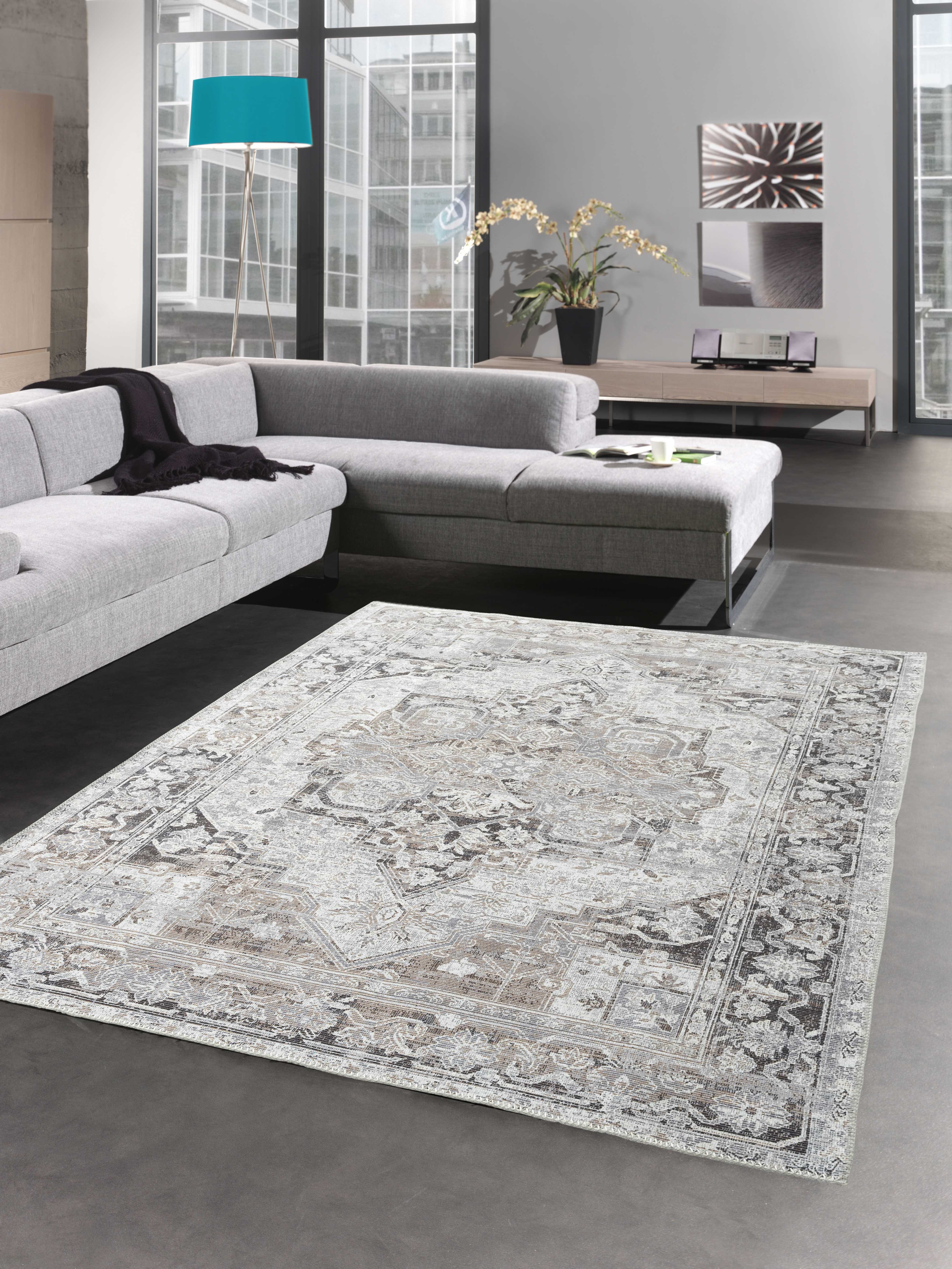 Teppich Orientalischer Teppich mit klassisch & in grau mm creme, Carpetia, 8 Verzierungen orientalischen Höhe: Ornamenten rechteckig