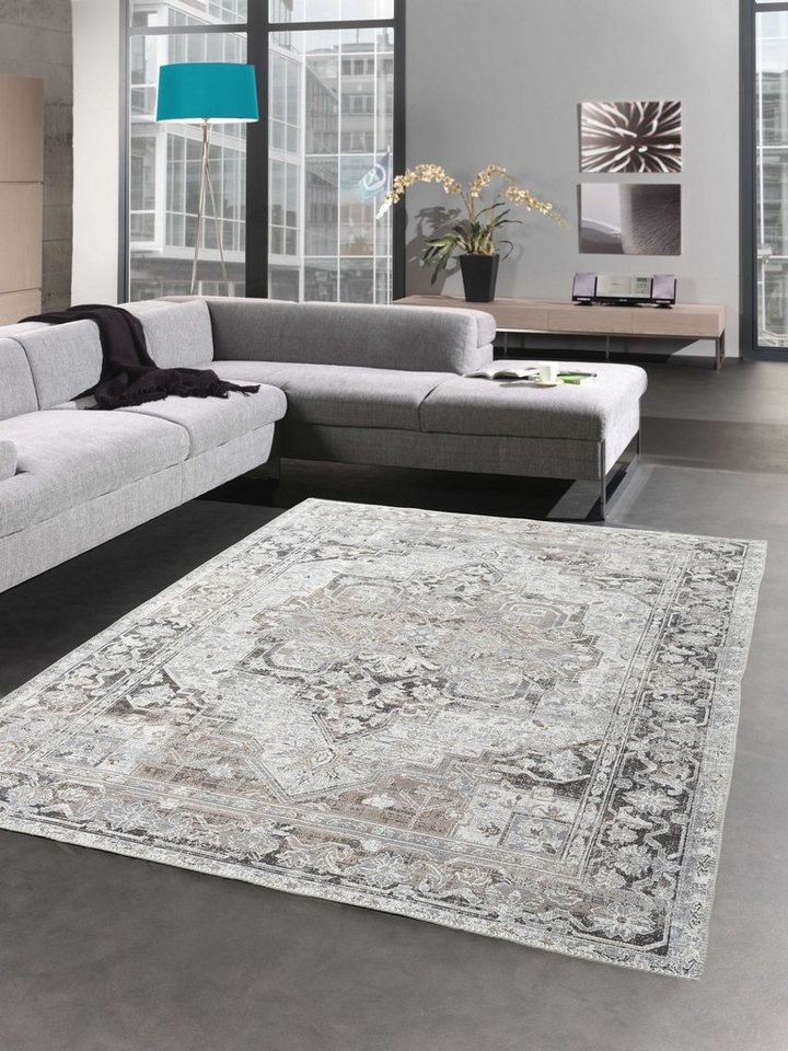 Teppich Orientalischer Teppich mit klassisch orientalischen Verzierungen &  Ornamenten in grau creme, Carpetia, rechteckig, Höhe: 8 mm