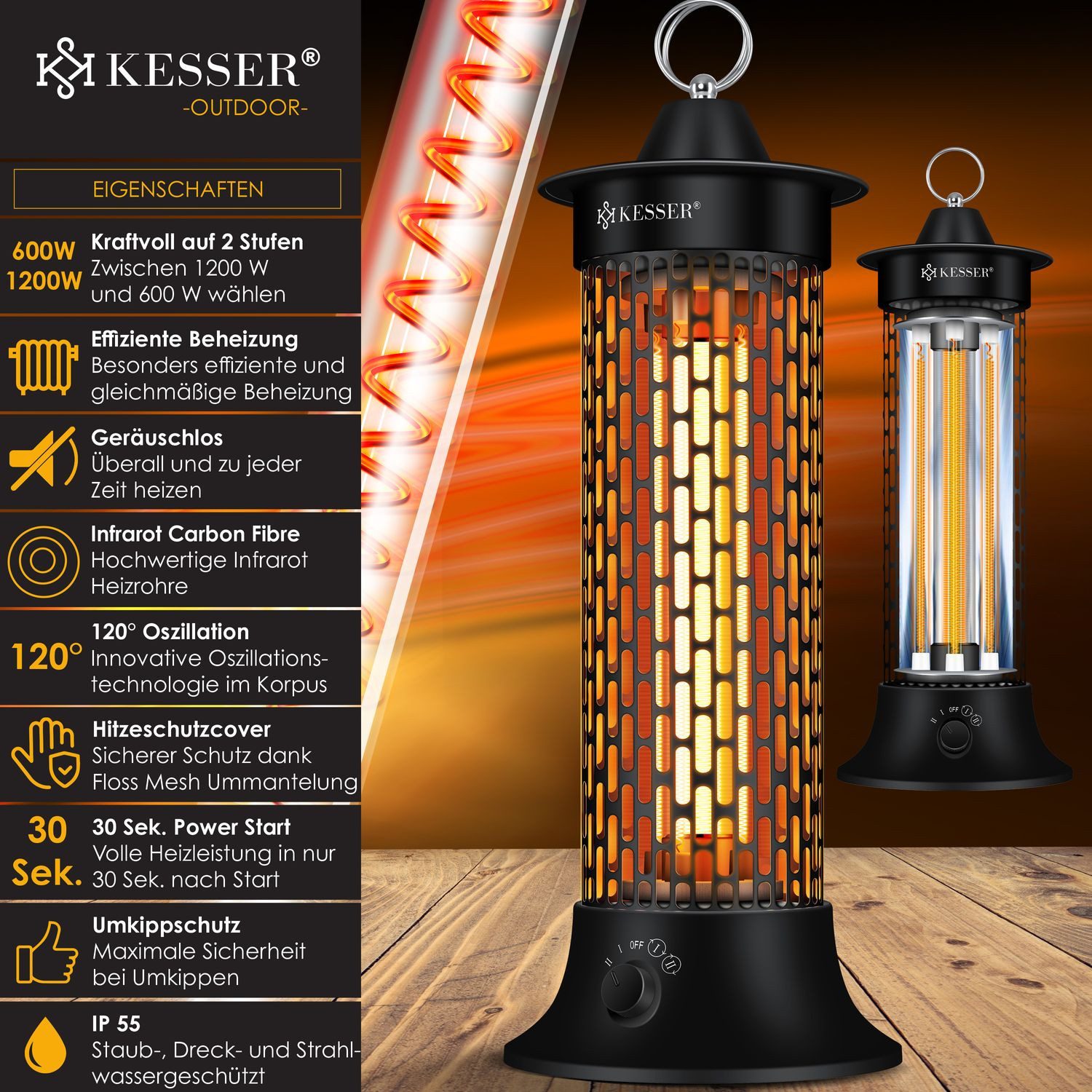 KESSER Terrassenstrahler, Standheizstrahler Infrarotheizung, 1200W Heizstra günstig online kaufen