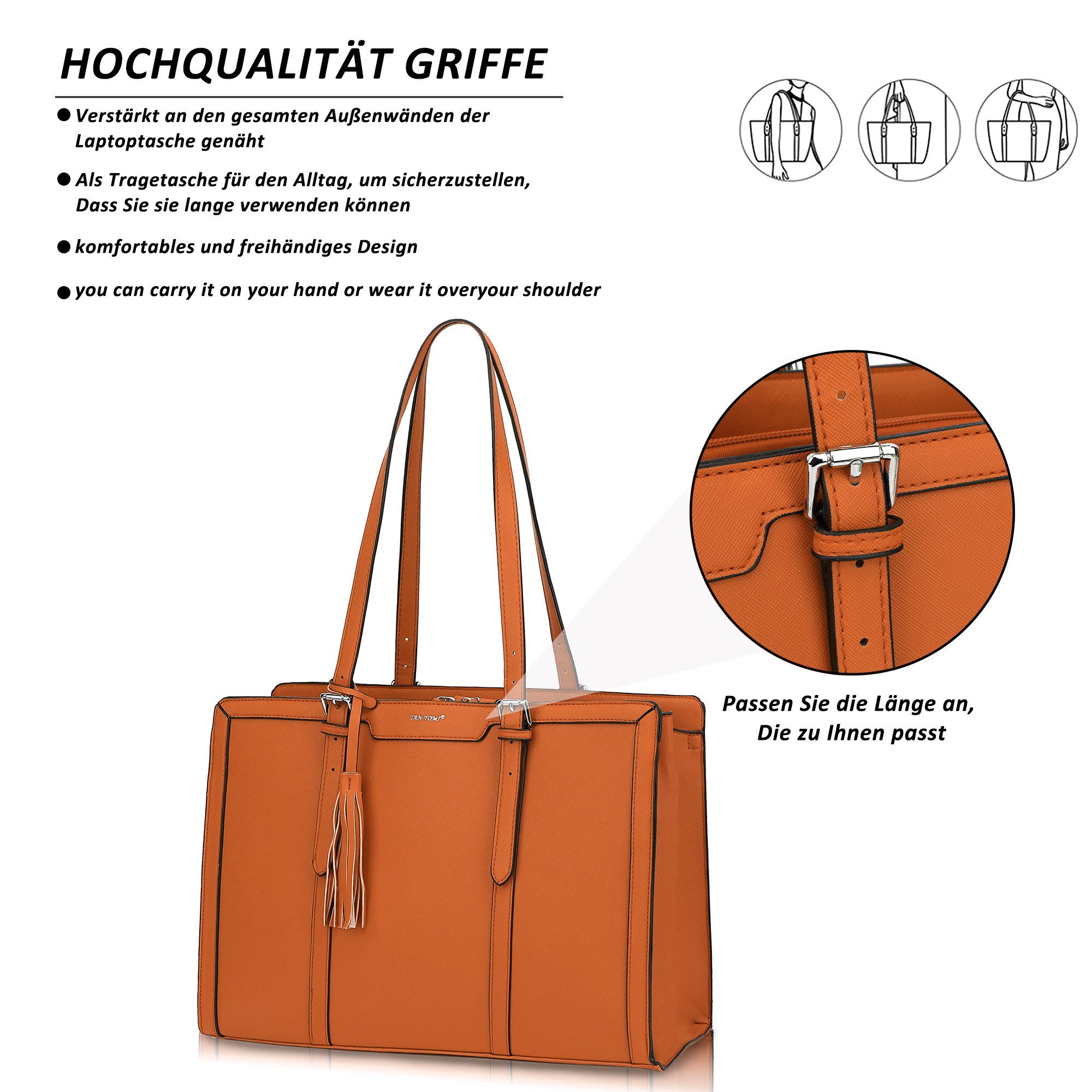 TAN.TOMI Aktentasche Damen Shopper Große Business Handtasche Gross Laptop Tasche, 15.6 Zoll Notebooktasche mit 3 Fächern für Büro Arbeit Schule