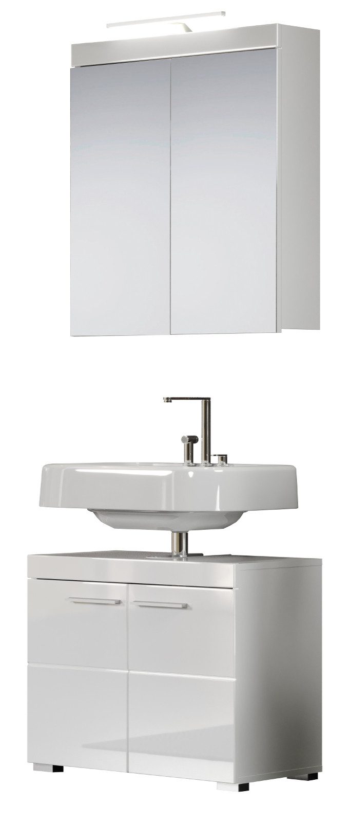 trendteam Badmöbel-Set Amanda, (Badezimmer 2-teilig in weiß, 60 x 185 cm), Hochglanz