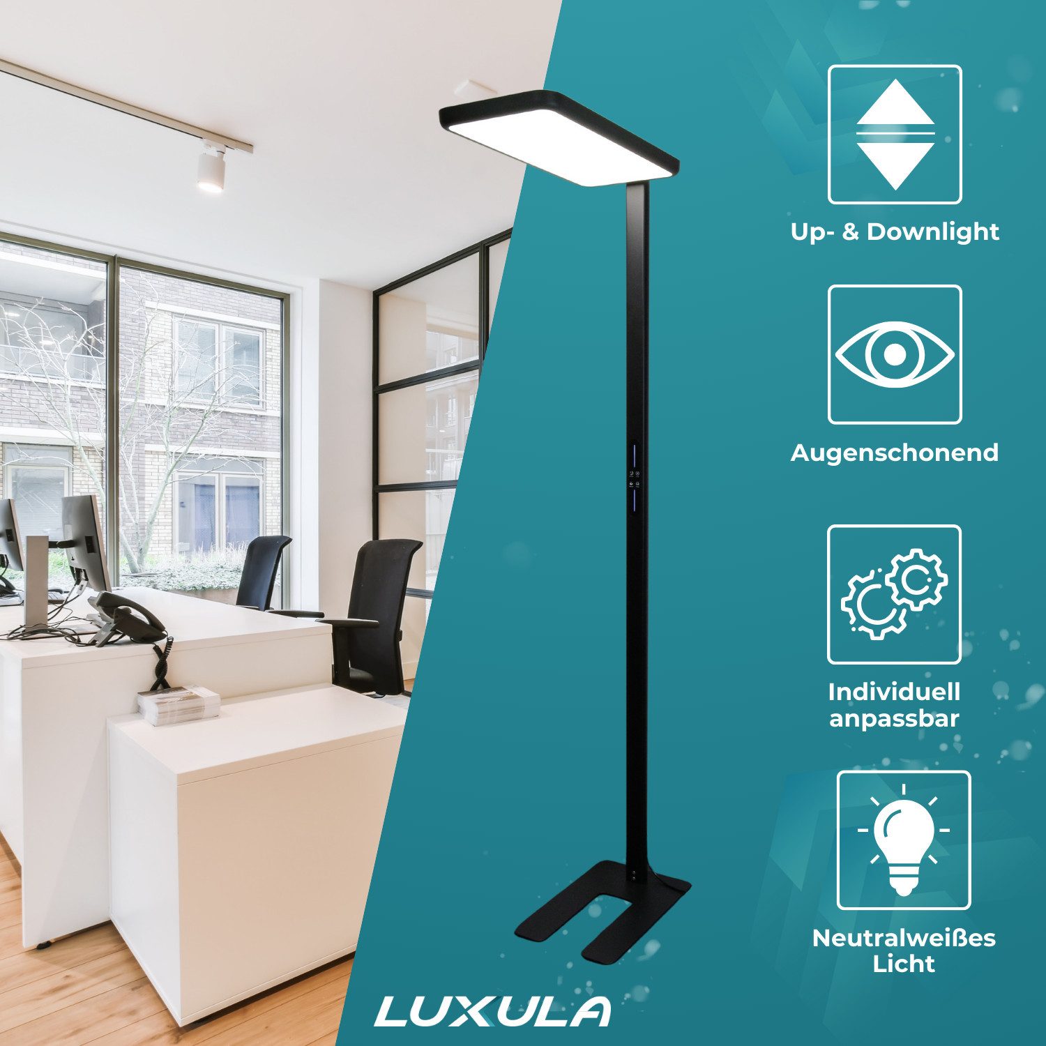 LUXULA LED Stehlampe Bürostehleuchte, dimmbar, Up & Down 2x50W, UGR98 günstig online kaufen
