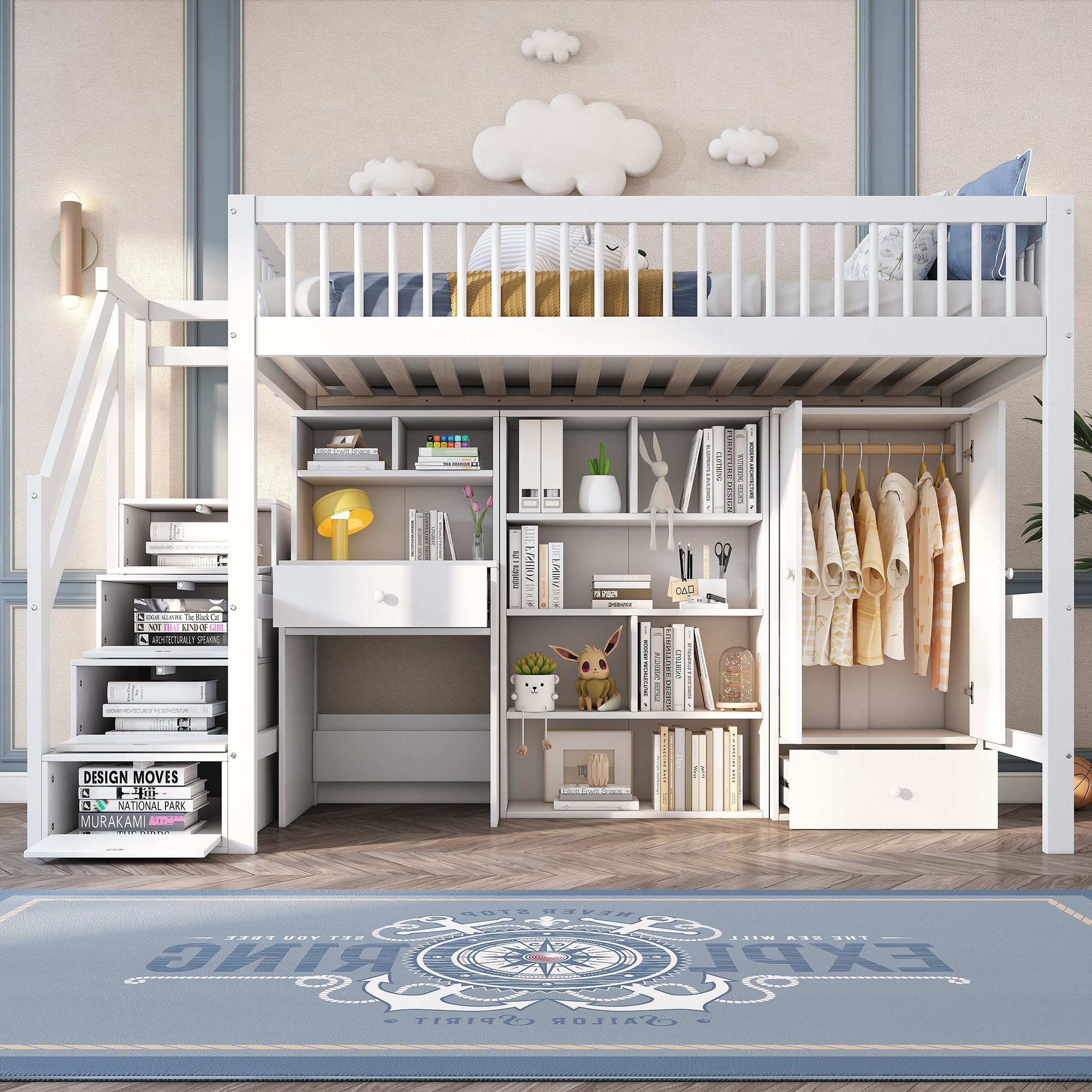 Odikalo Kinderbett Jugendbett Schreibtisch Treppe Schließfächern günstig online kaufen
