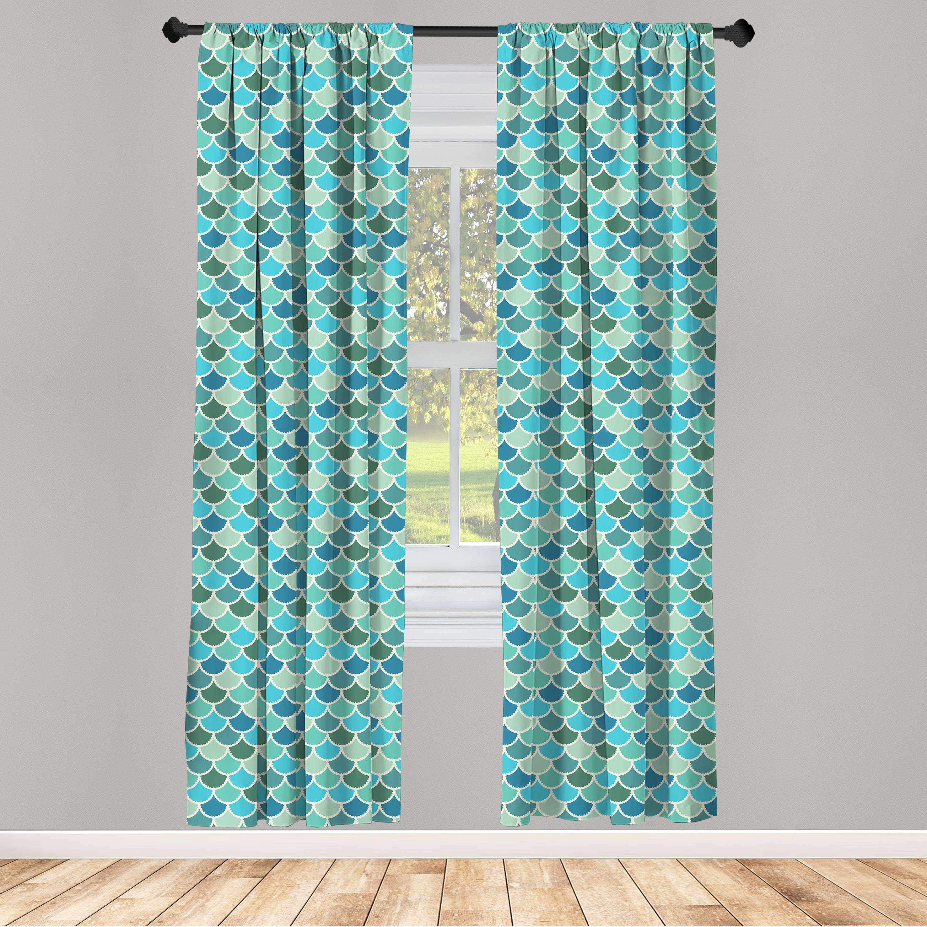Gardine Vorhang für Wohnzimmer Schlafzimmer Dekor, Abakuhaus, Microfaser, Nautical Blau Japan Squama Skala