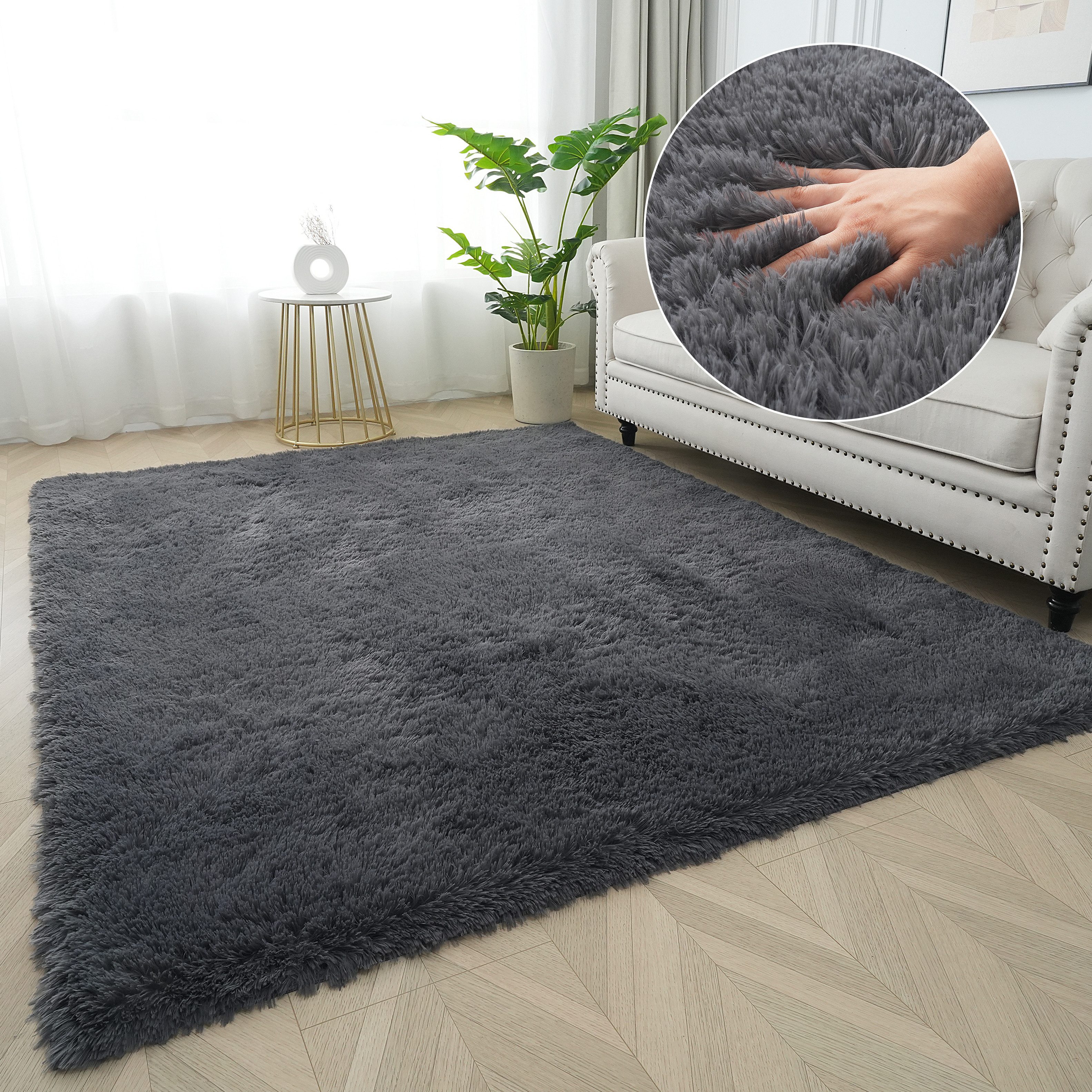 OTTO home Hochflor-Teppich Leava, besonders weich und kuschelig, leichter Glanz, rechteckig, Höhe: 37 mm, uni, Mikrofaser Teppiche, Plüsch, Wohnzimmer, Schlafzimmer, Esszimmer