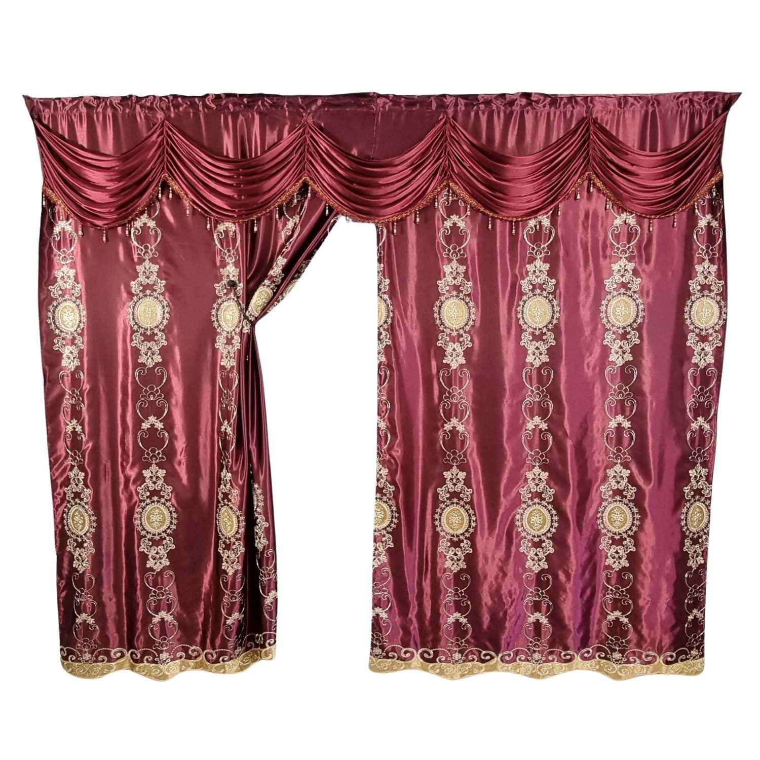 Gardinen by Justyna Verdunkelungsvorhang Bordeaux Barock Gardine, Kräuselband, abdunkelnd, Polyester, Verdunkelung,Blickdicht,Verdunkelt,Barock Stil,Orientalisch Perde