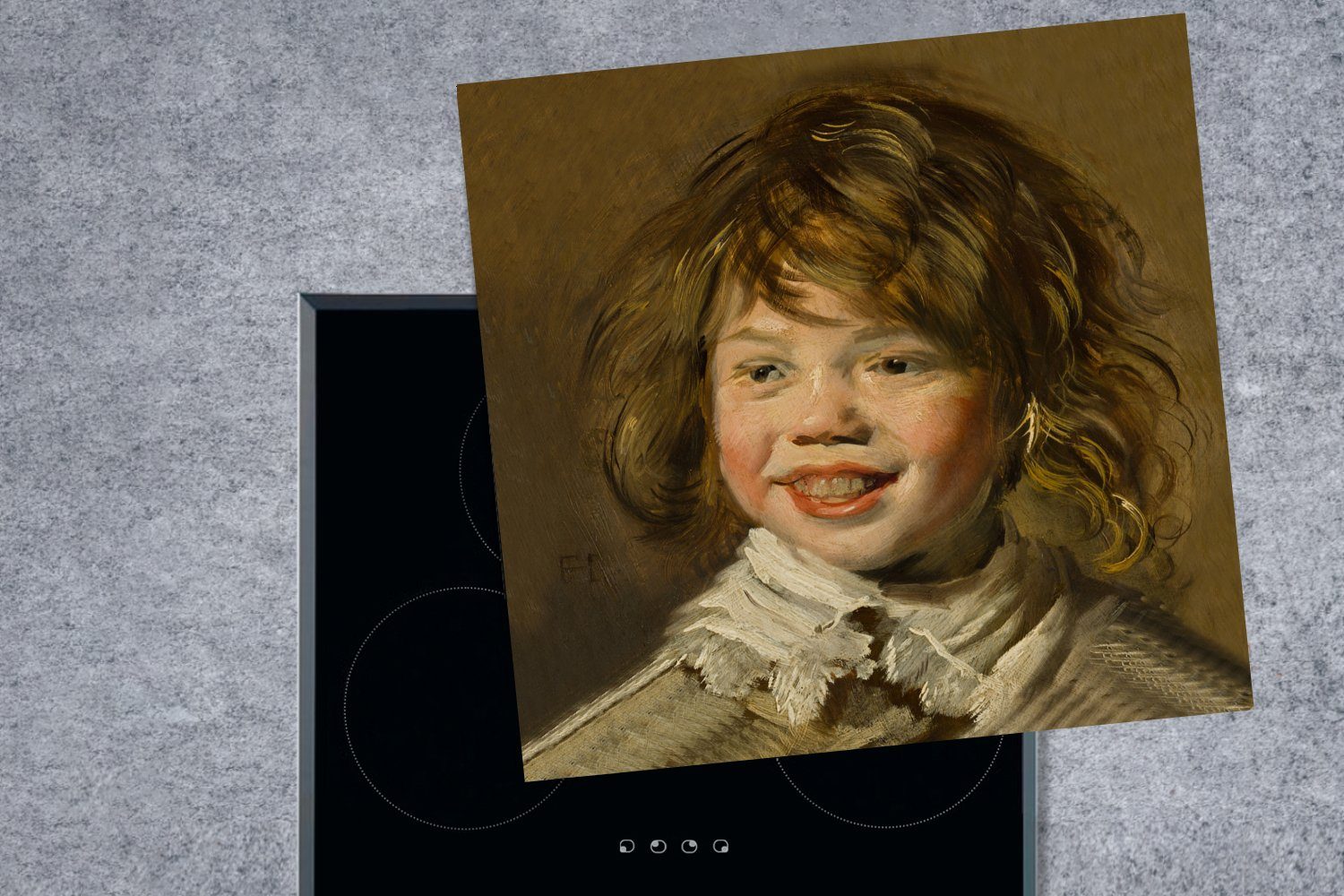 MuchoWow Herdblende-/Abdeckplatte Lachender Junge - Gemälde von Frans tlg), Vinyl, (1 Ceranfeldabdeckung, cm, Hals, Arbeitsplatte für küche 78x78
