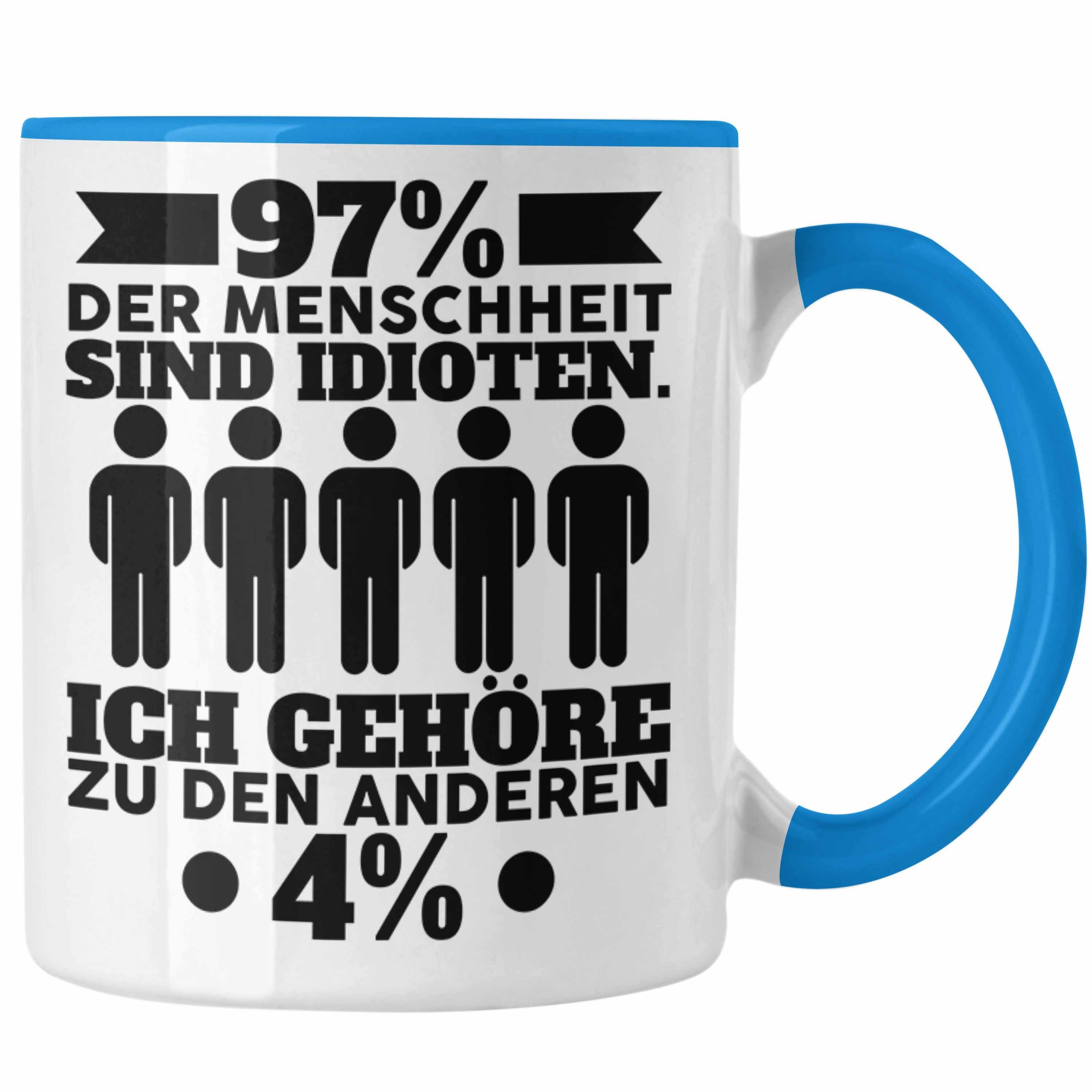 Trendation Tasse Trendation - Lustiger Spruch 97% Der Menschen Idi*** Ich Gehöre Zu 4% Mathe Spruch Geschenk für Mathematiker Mathelehrer Blau