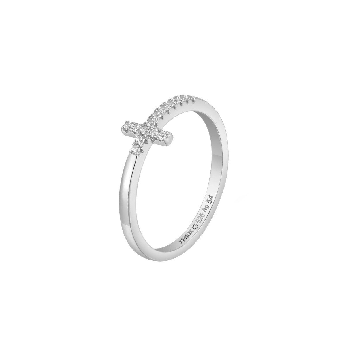 XENOX Silberring Ring Damen Funkelndes Kreuz mit Zirkonia Silber XS10043 Gr. 54