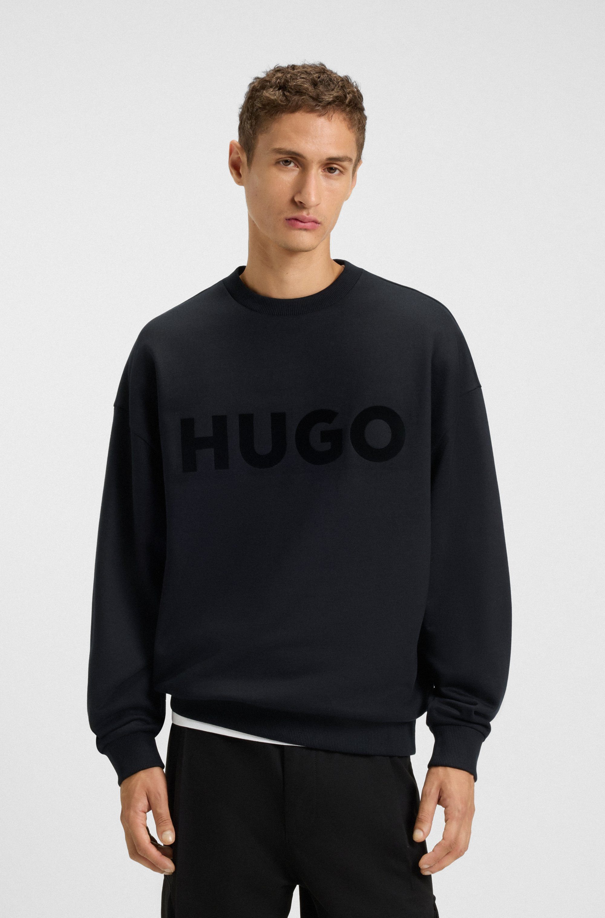 HUGO Sweatshirt Dinex Rundhalsausschnitt, Oversize Fit, Logo-Druck