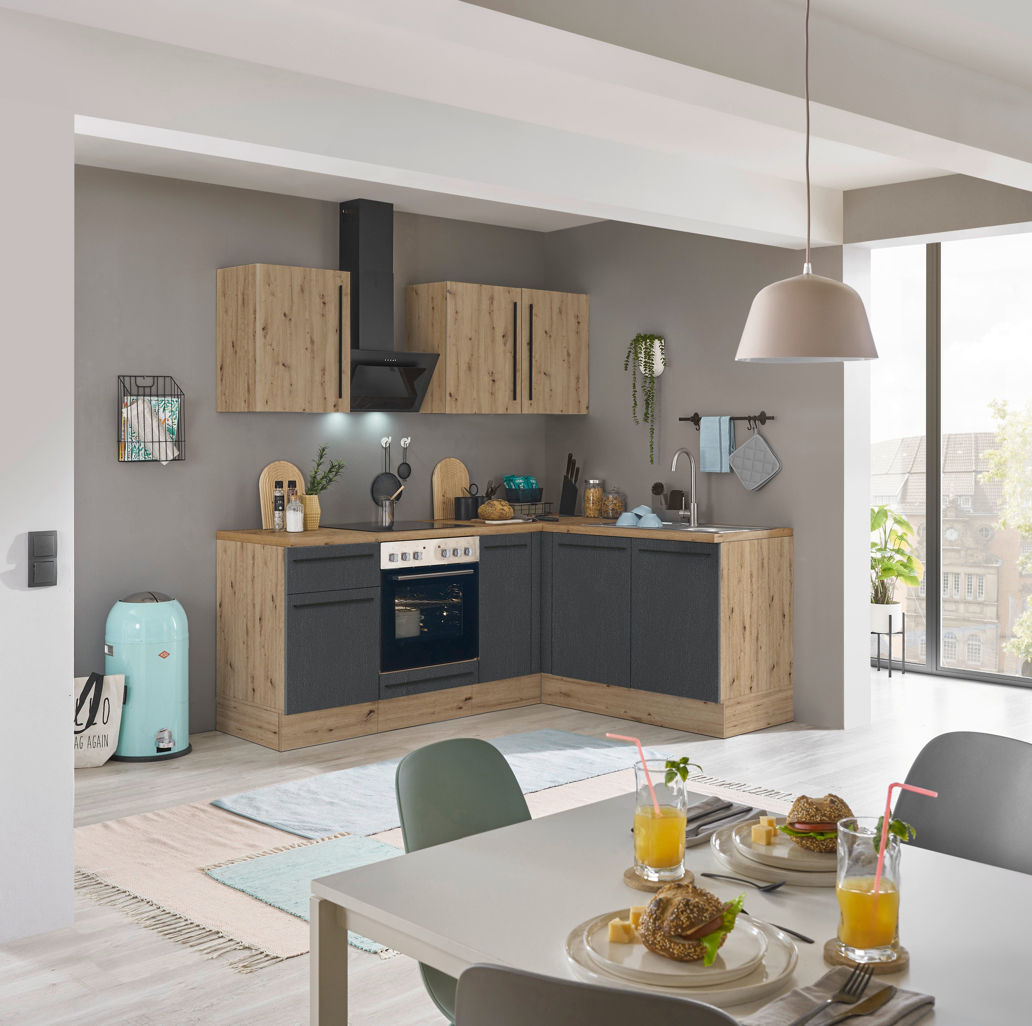 KOCHSTATION Winkelküche Florida, Stellbreite 210x165 cm, wahlweise mit E-Geräten, mit Softclose für Türen und Schubkästen