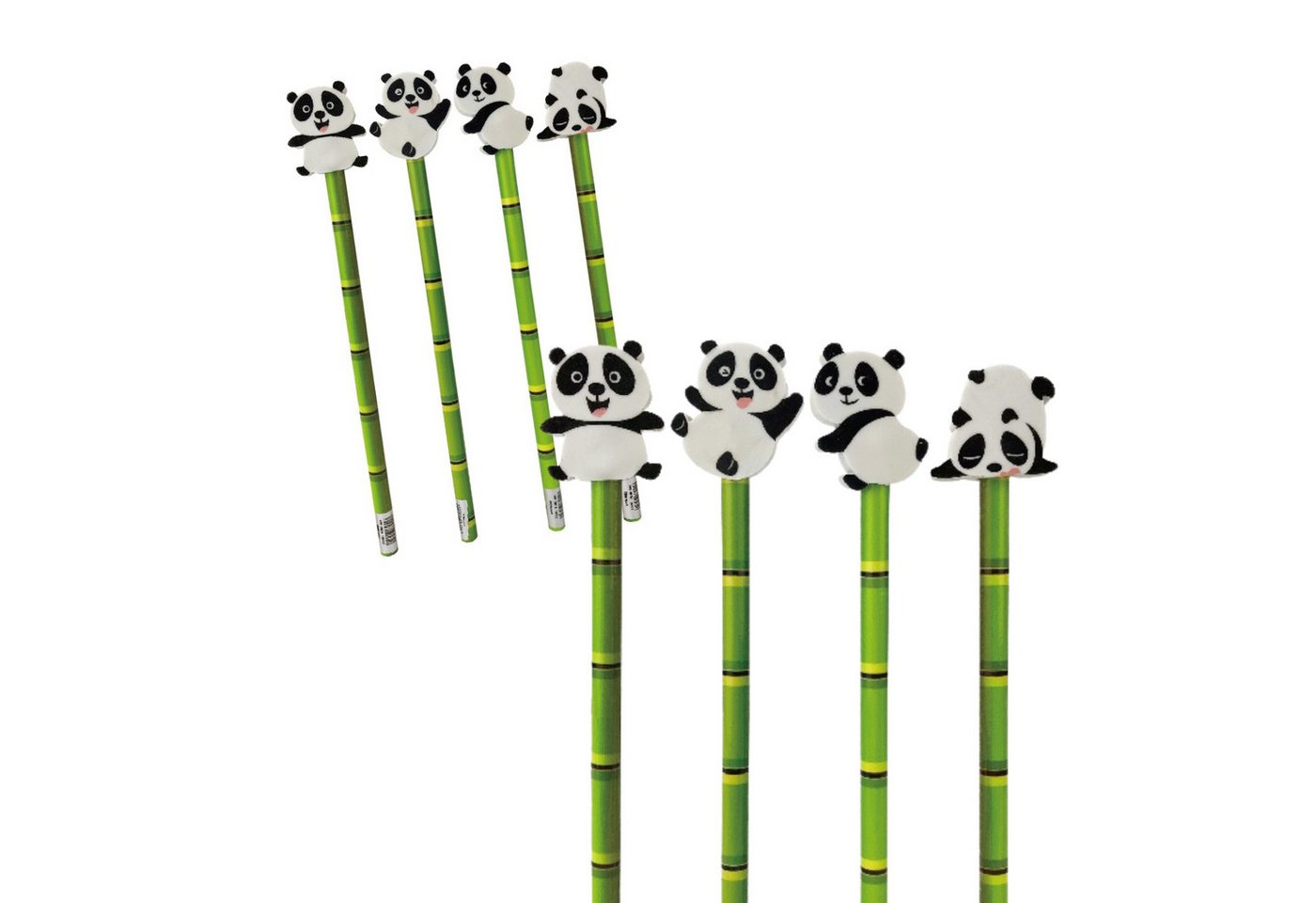 Partystrolche Bleistift Stift mit Radiergummi Panda Bär - Mitgebsel Kindergeburtstag, (4er Set oder 8er Set, 8-tlg), Bleistift mit Radierer