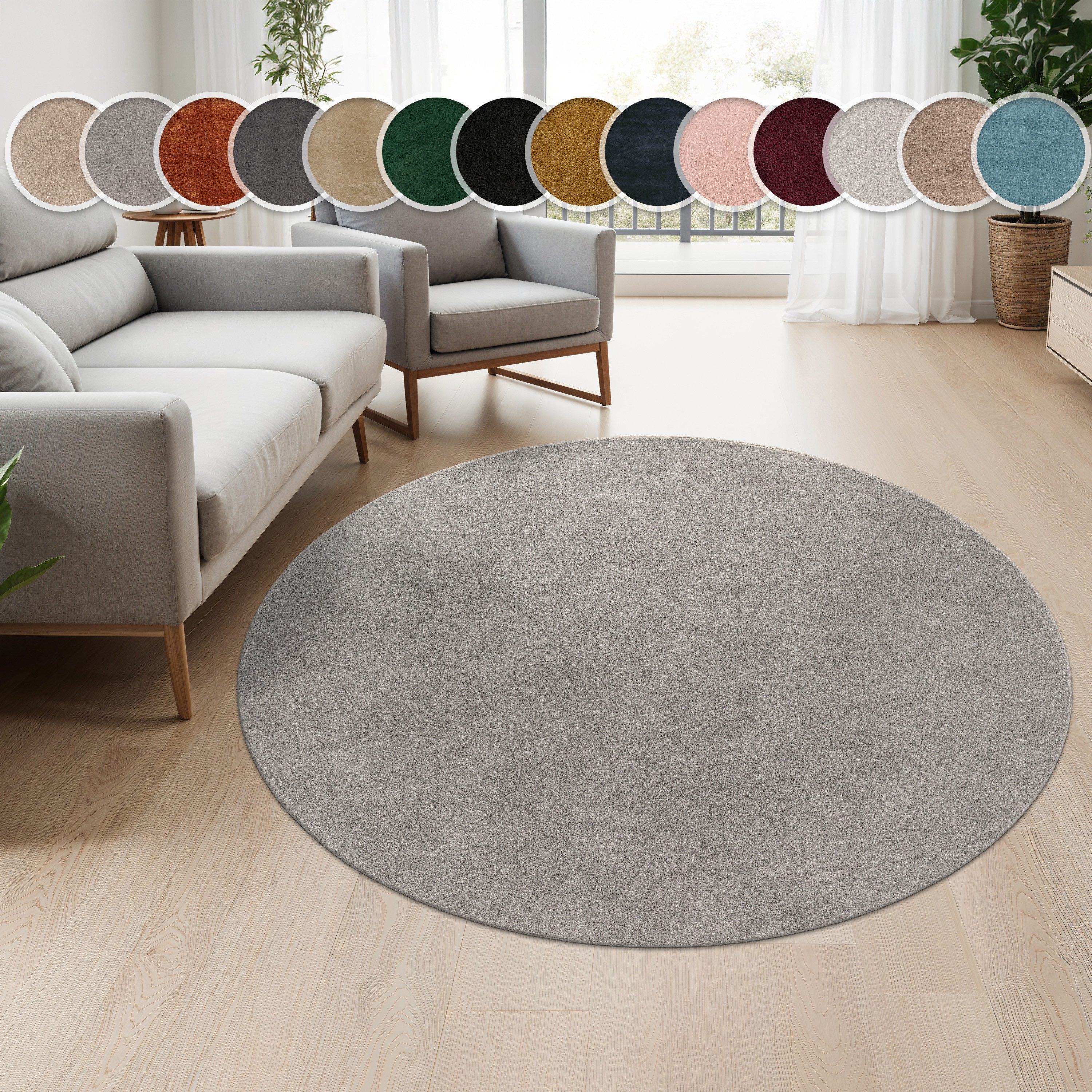 Paco Home Teppich Cadiz 630, rund, Höhe: 14 mm, Kurzflor, Uni-Farben, beson günstig online kaufen