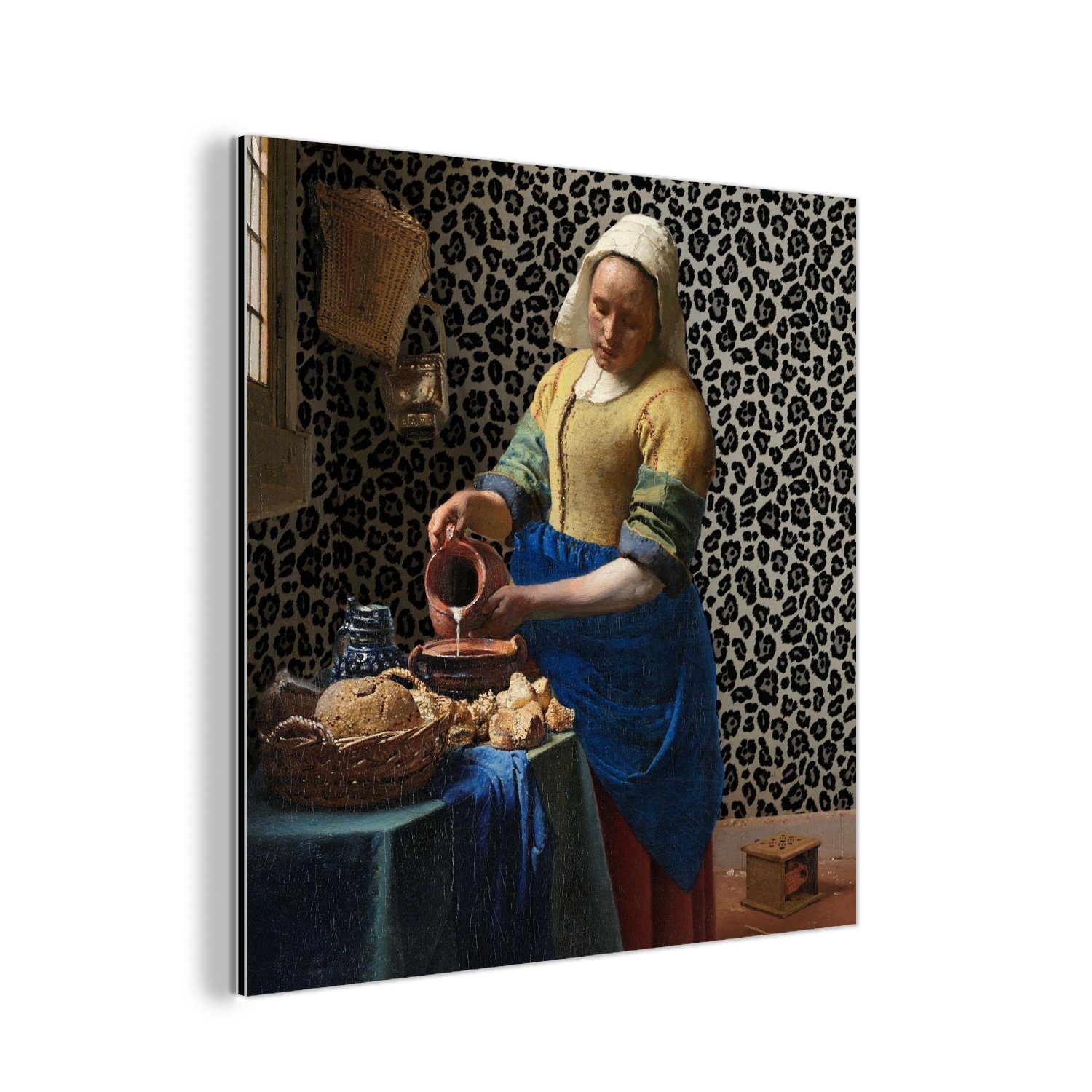 deko Meister, MuchoWow Pantherdruck Kunst Metallbild (1 Aluminium Milchmädchen - - - Metall, Alu-Dibond-Druck, - aus St), Vermeer Gemälde Gemälde Alte -