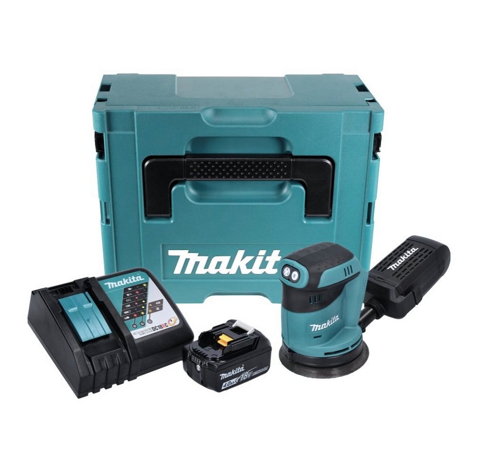 Makita Exzenterschleifer DBO 180 RM1J Akku Exzenterschleifer 18 V 125 mm +  1x Akku 4,0 Ah + La